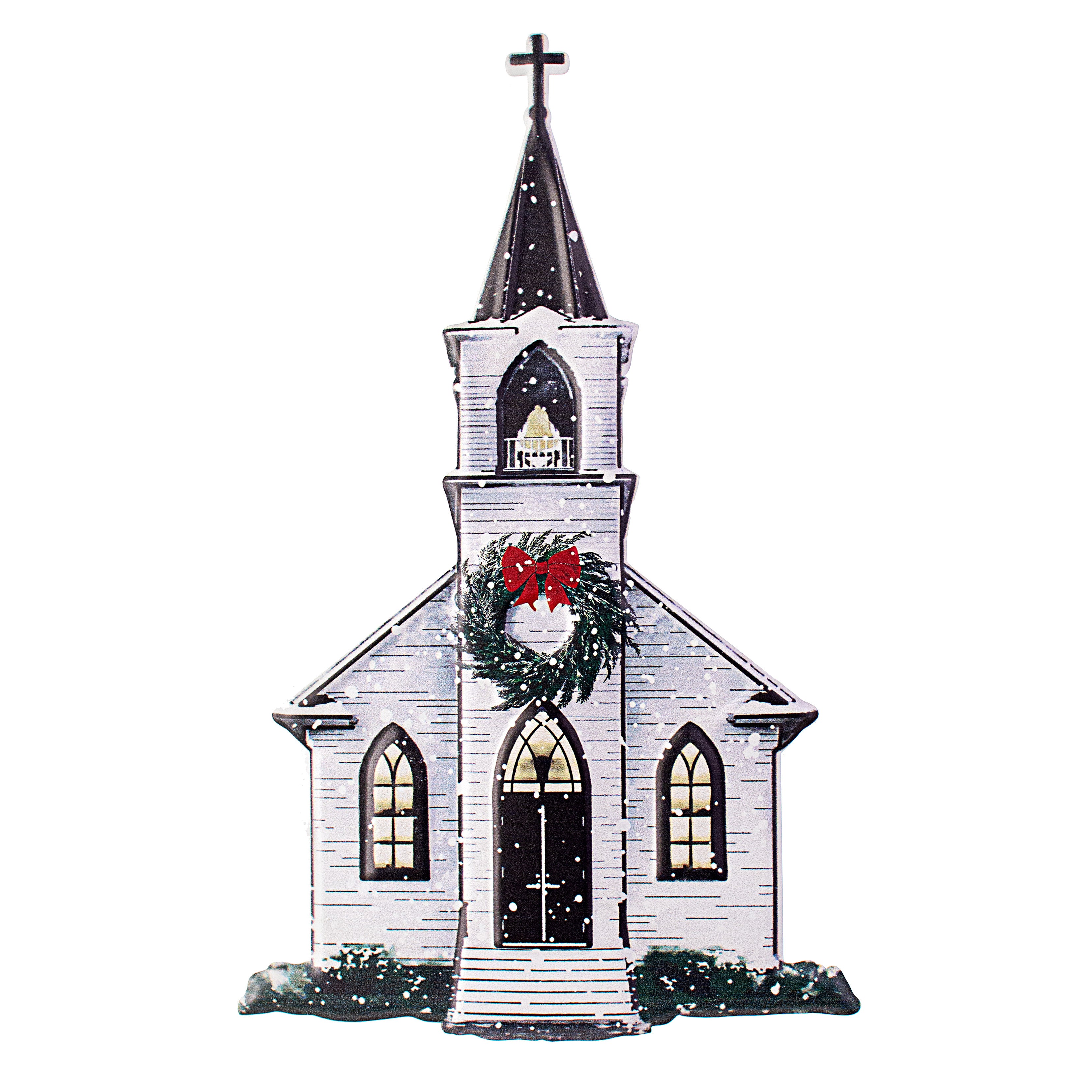 12" Metal Embossed Hanger: Winter Church Item Number: MD0620