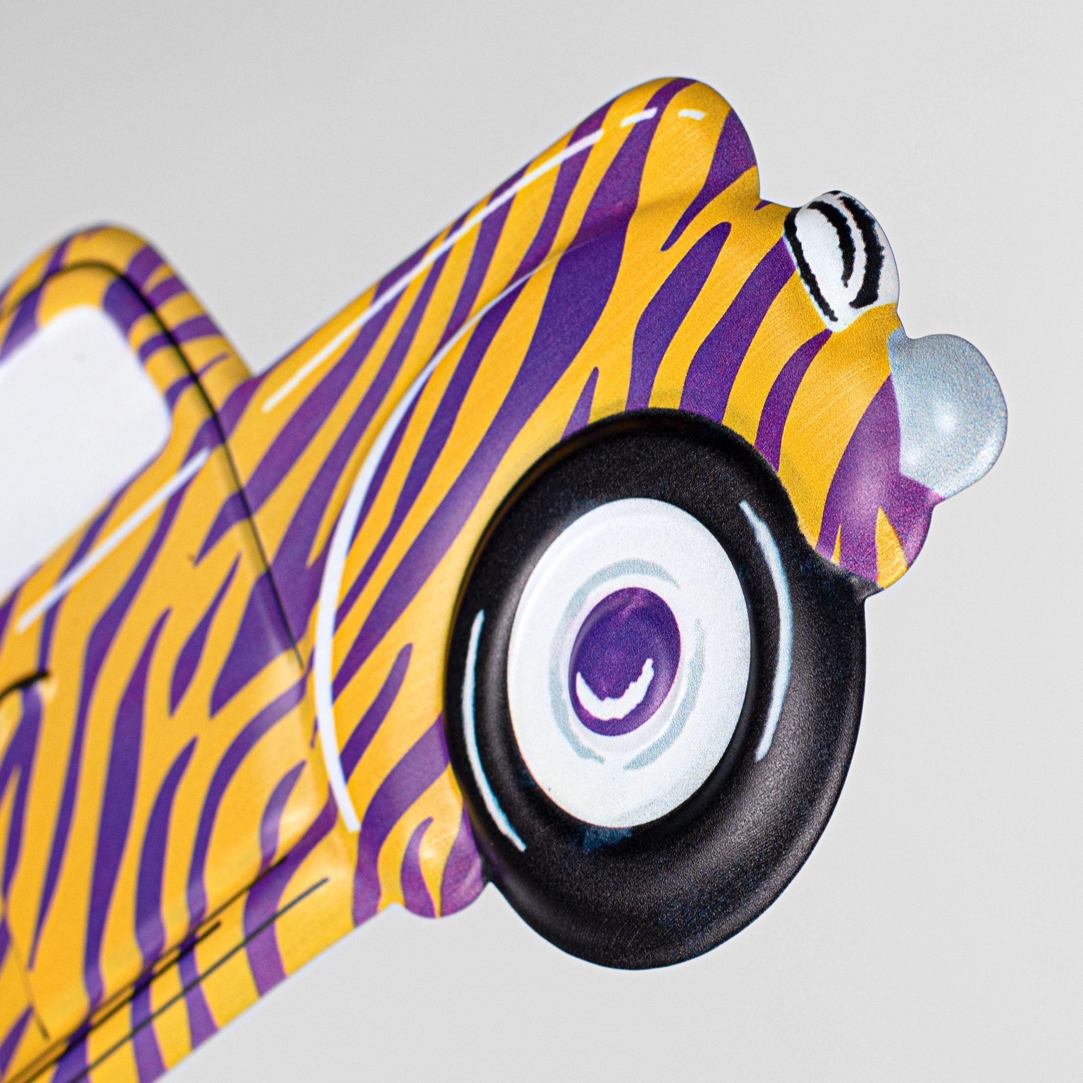 12" Metal Embossed Hanger: Yellow & Purple Animal Stripe Truck detail photo 3