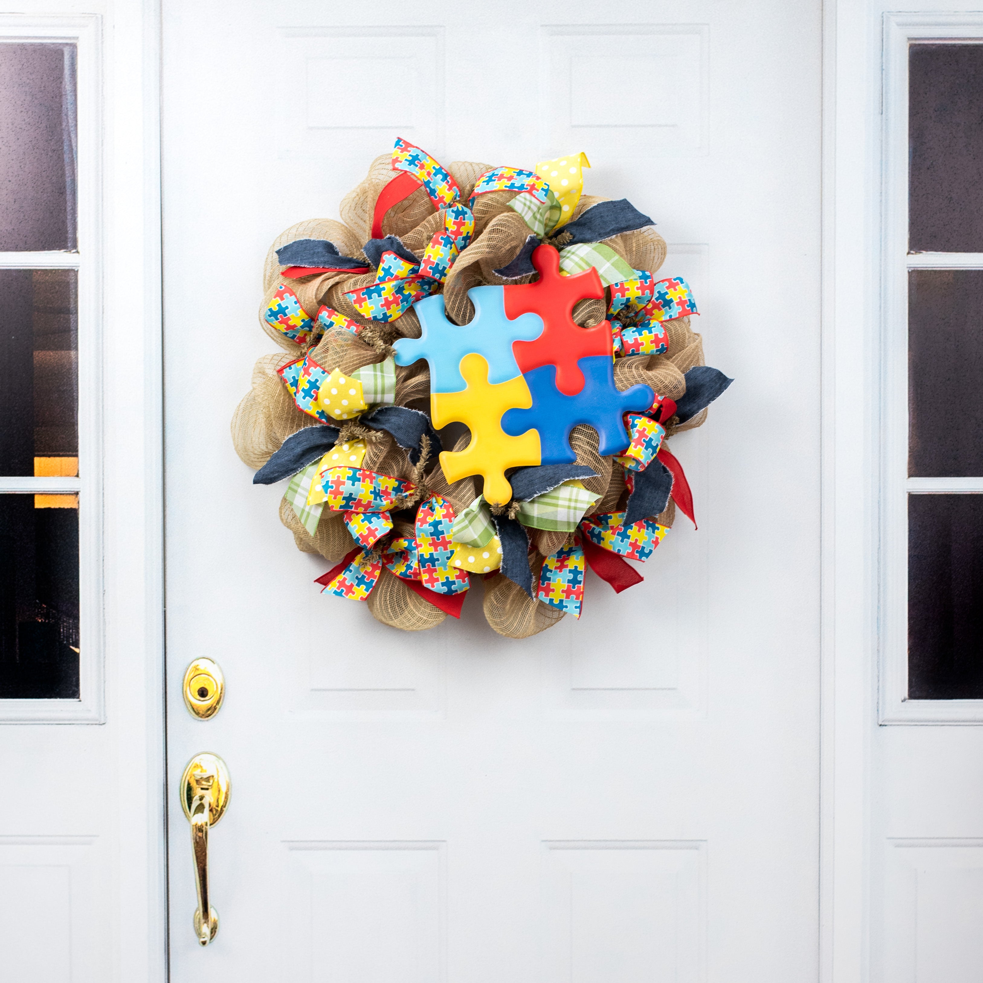 13" Metal Embossed Sign: Autism Awareness Puzzle Pieces Cutout detail photo 5