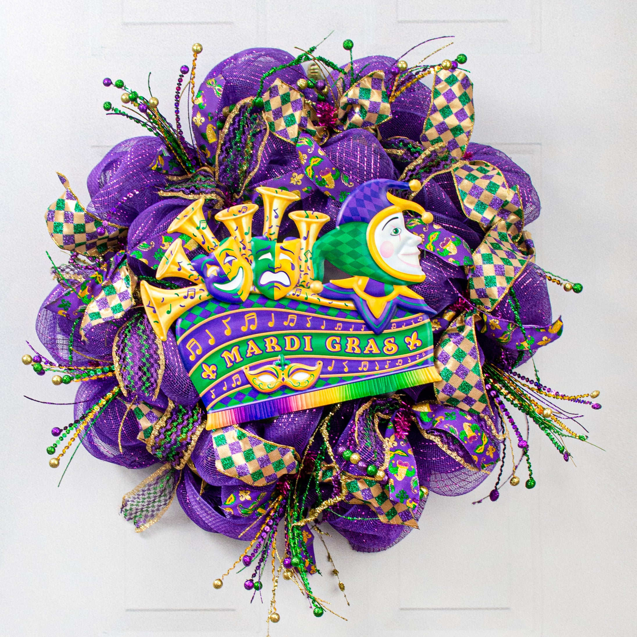 15" Metal Embossed Sign: Mardi Gras Float Shape Lifestyle Photo