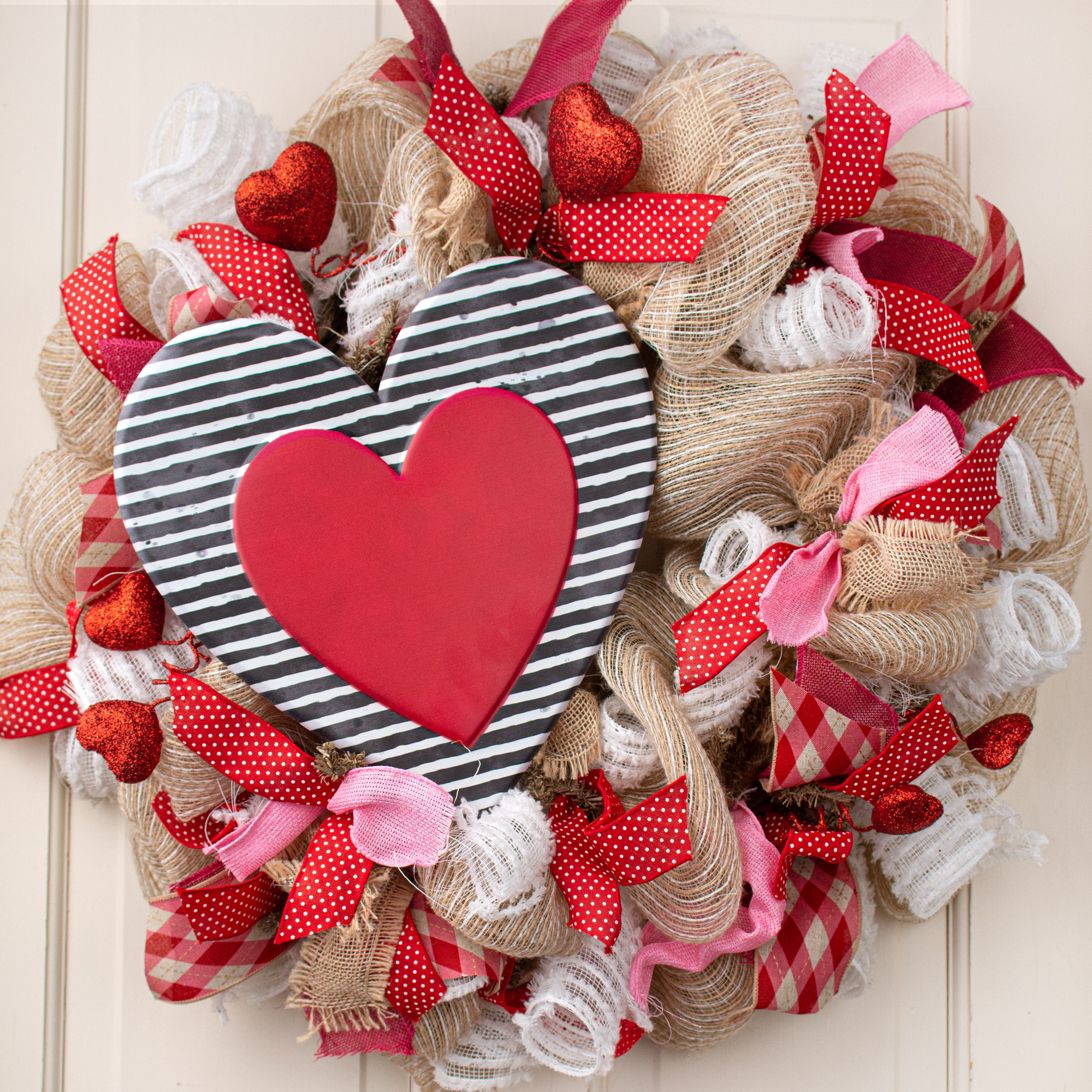 12" Metal Embossed Decoration: Striped Heart Lifestyle Photo