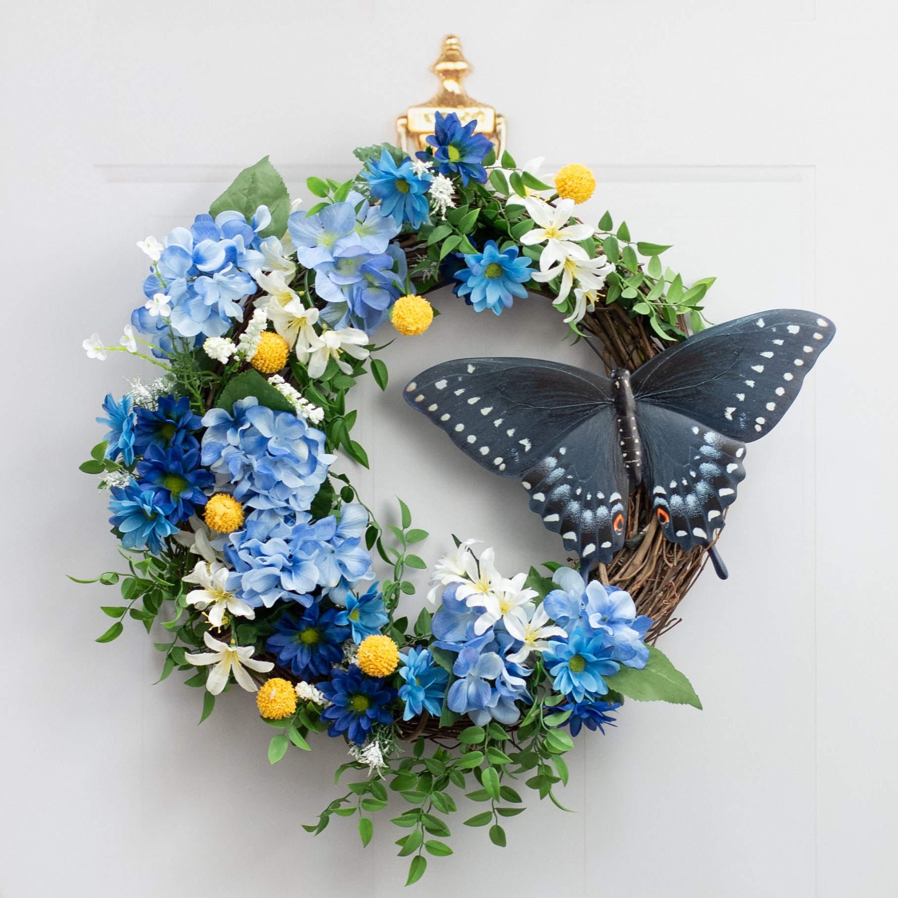 13" Metal Embossed Swallowtail Butterfly Sign: Charcoal, Black & Blue Lifestyle Photo