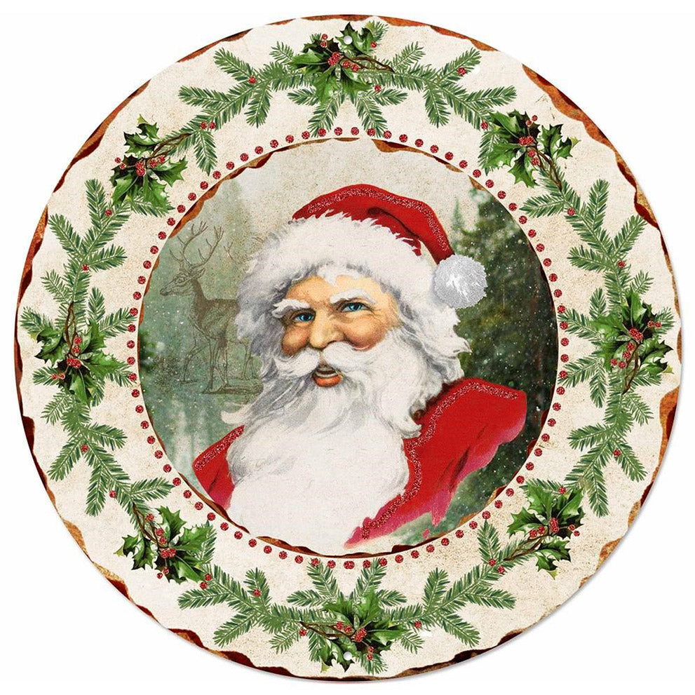 12" Metal Sign: Antique Santa With Holly Item Number: MD0739