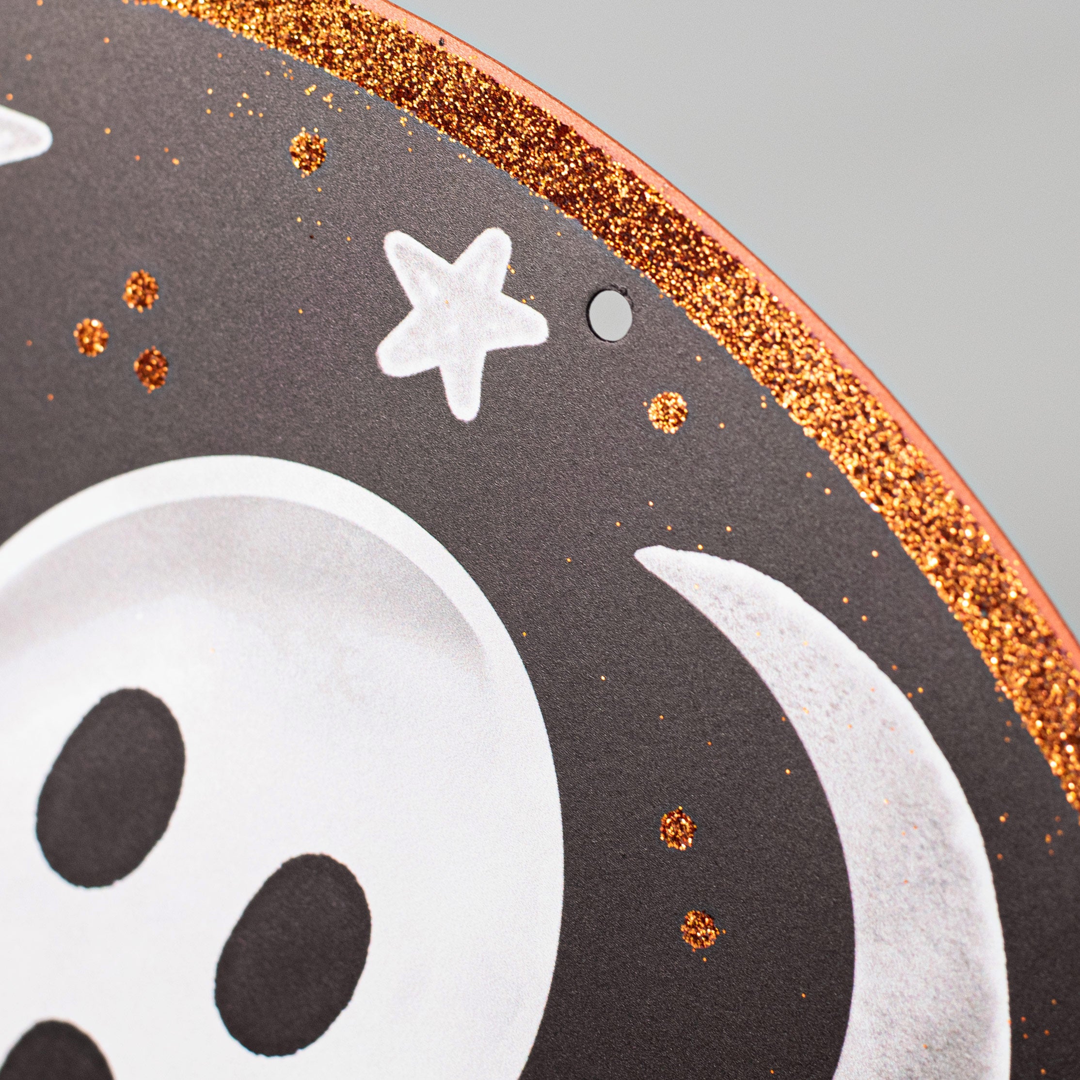 8" Metal Sign: Black & Orange Spooky Ghost detail photo 3