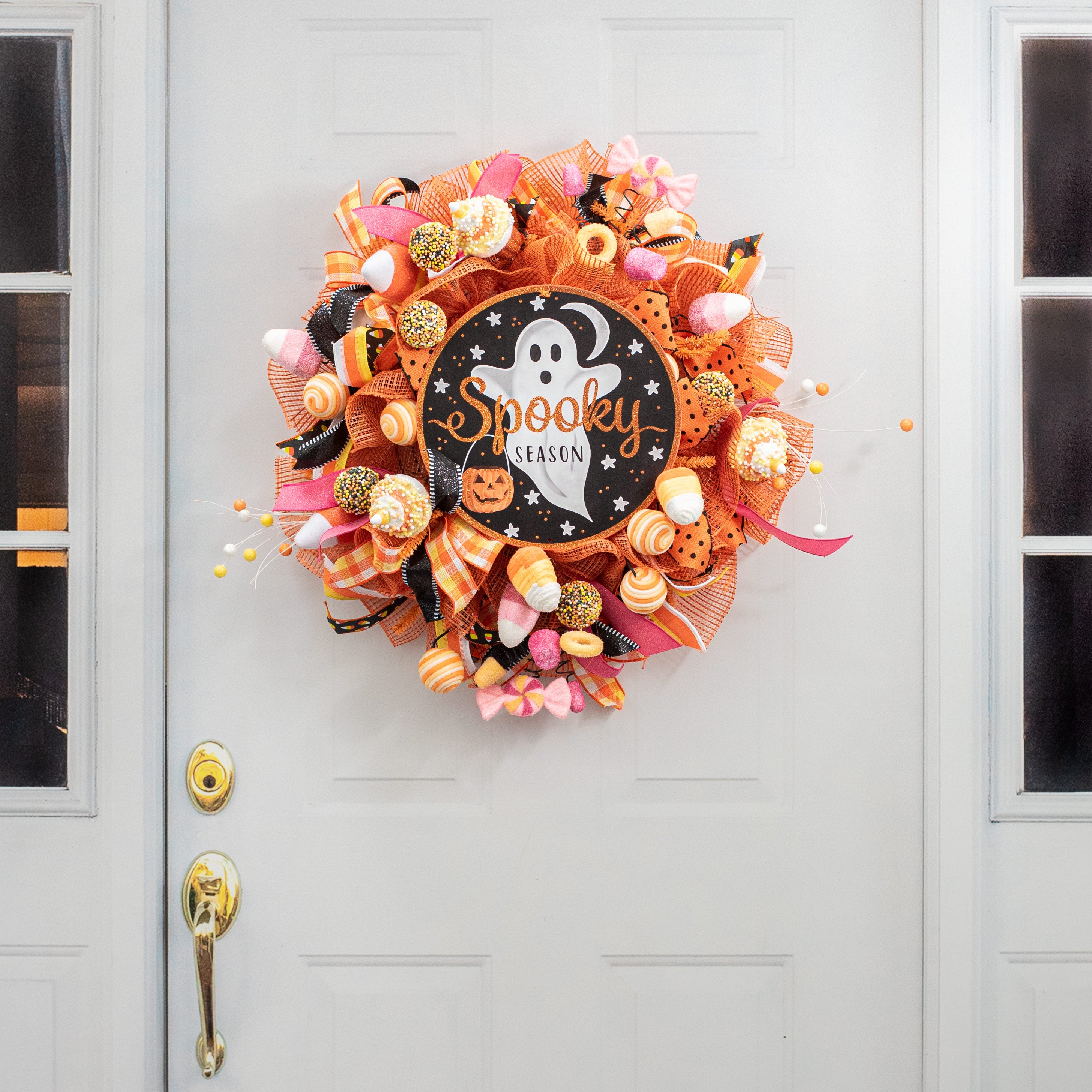 12" Metal Sign: Black & Orange Spooky Ghost detail photo 4