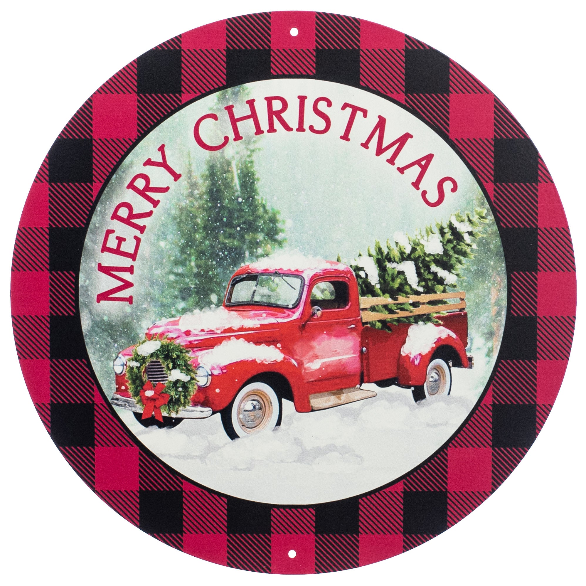 12" Metal Sign: Buffalo Plaid Merry Christmas Truck Item Number: MD0443