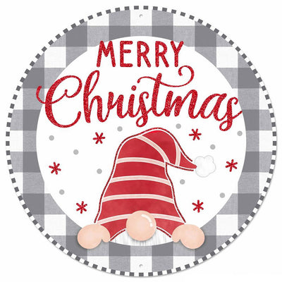 12" Metal Sign: Christmas Gnome Cool Grey Check Item Number: MD0773