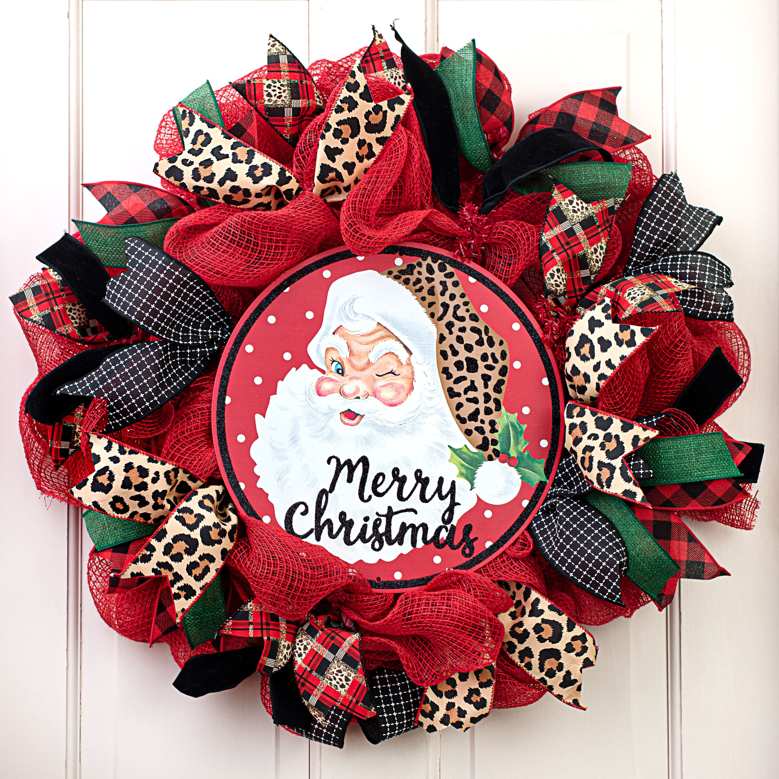 12" Metal Sign: Christmas Leopard Santa Lifestyle Photo