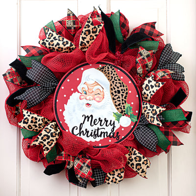 12" Metal Sign: Christmas Leopard Santa Lifestyle Photo