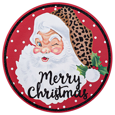 12" Metal Sign: Christmas Leopard Santa Item Number: MD0736