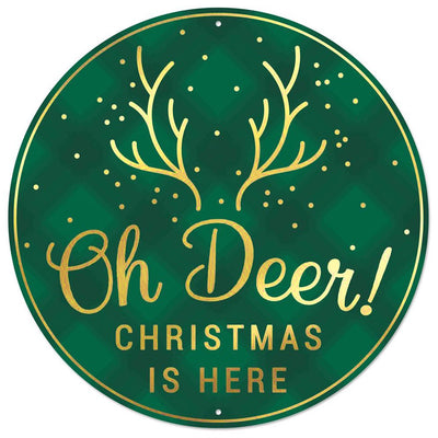 12" Metal Sign: Emerald & Gold Oh Deer Christmas Item Number: MD074806