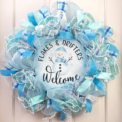 12" Metal Sign: Flakes & Drifters Welcome Snowman Lifestyle Photo