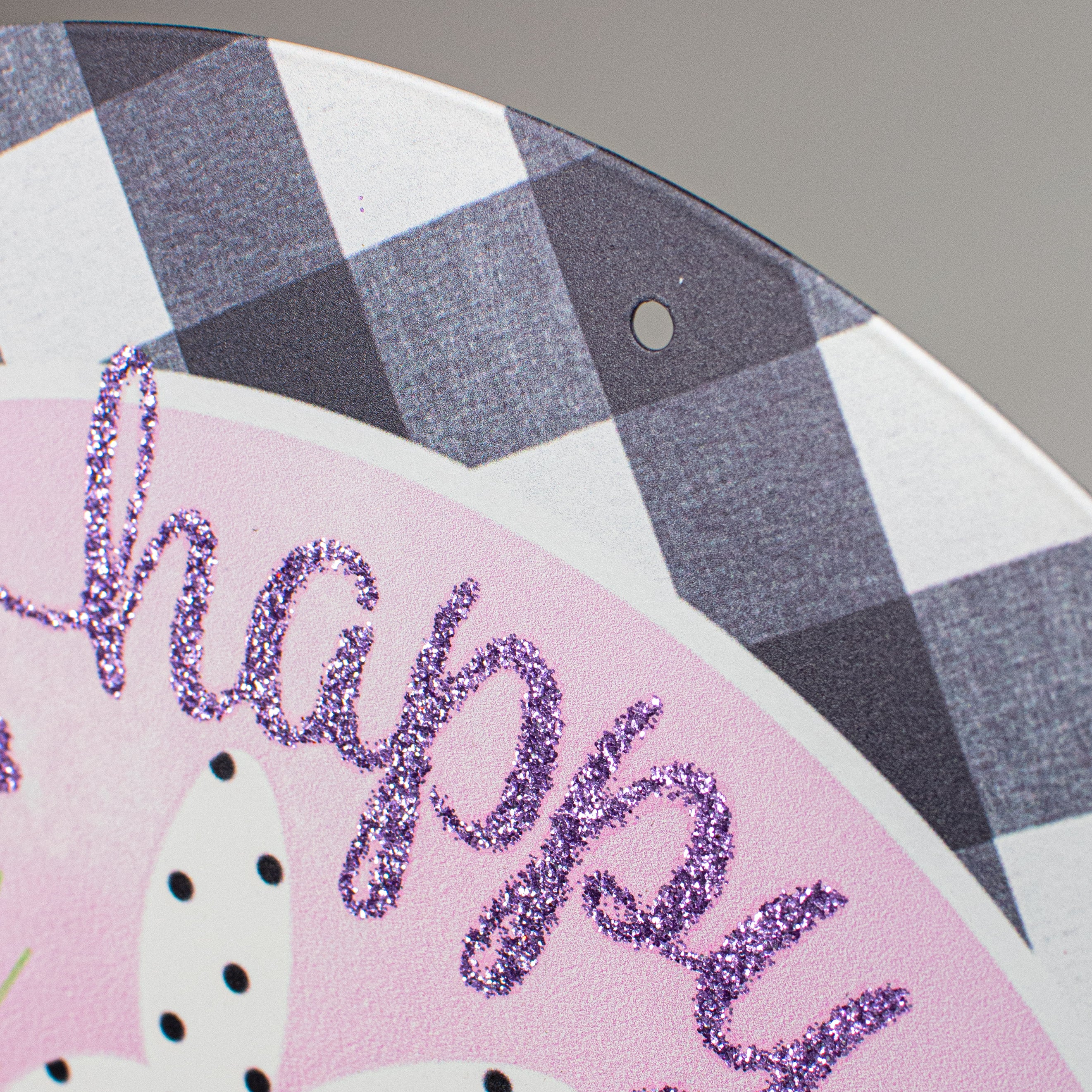 12" Metal Sign: Glitter, Check, Cheetah Happy Easter detail photo 3