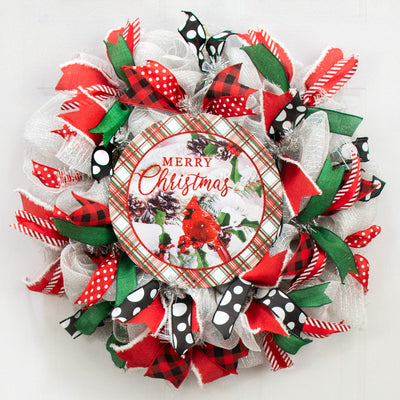12" Metal Sign: Glitter Merry Christmas Cardinal Lifestyle Photo