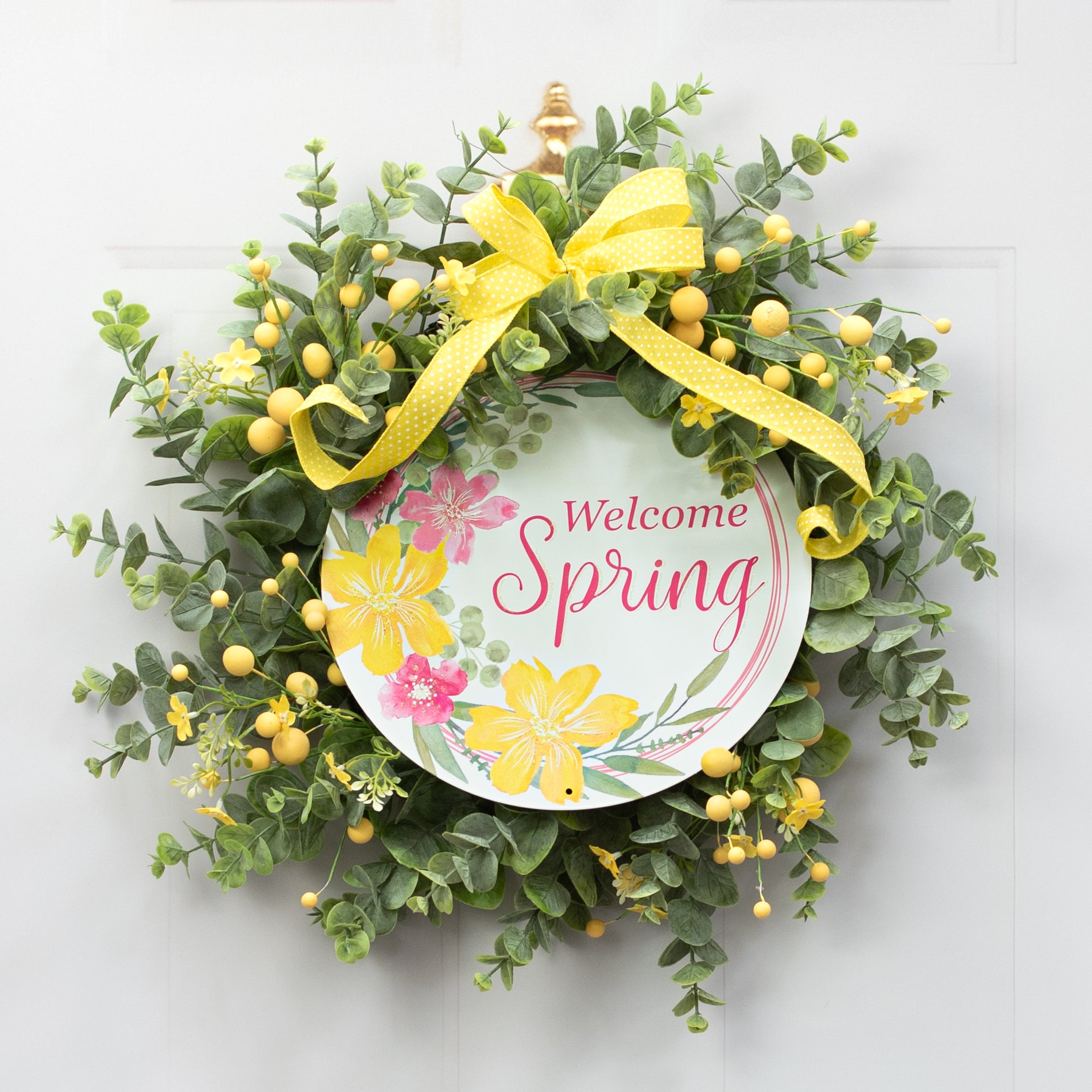 12" Metal Sign: Glitter Welcome Spring Lifestyle Photo