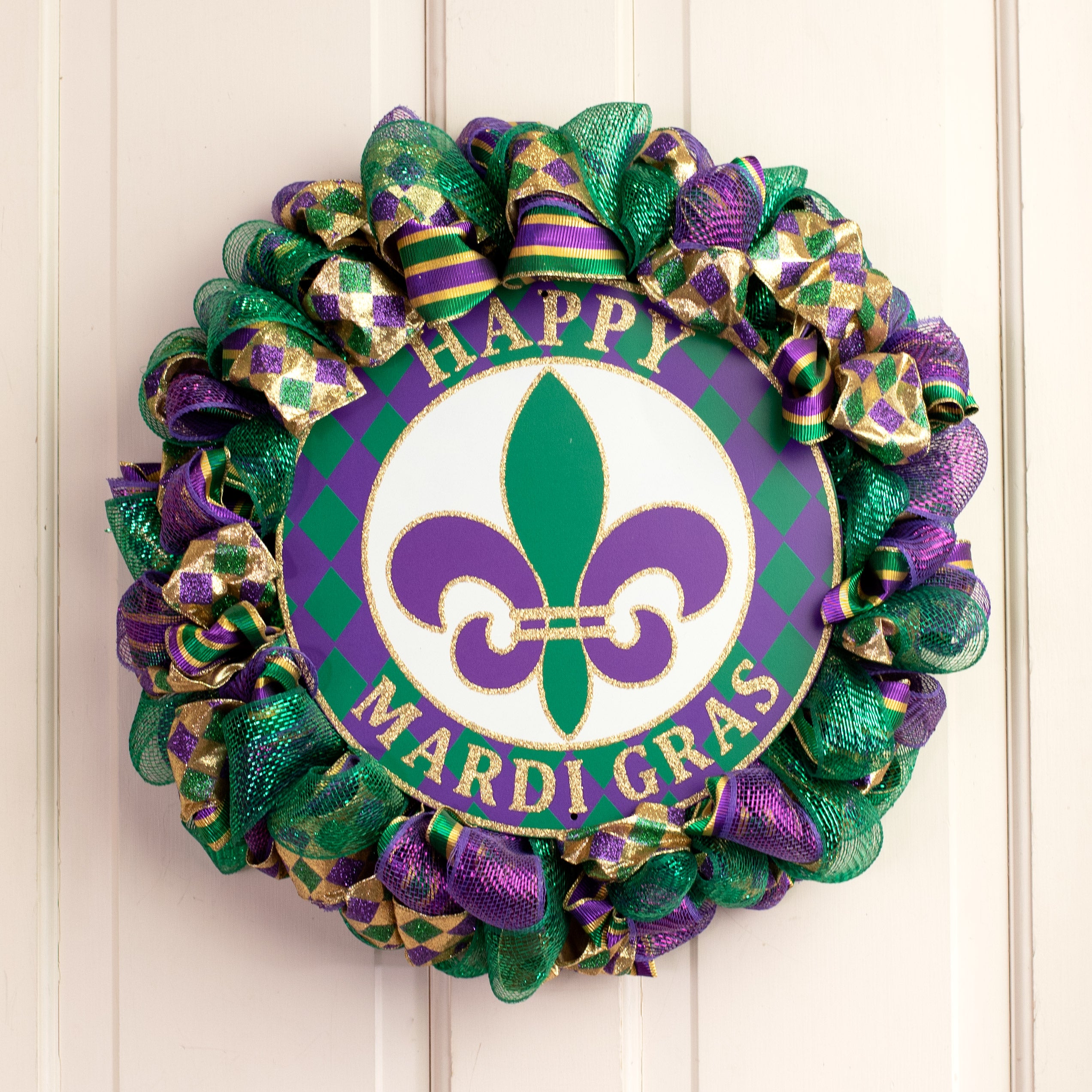 12" Metal Sign: Glittered Mardi Gras Lifestyle Photo