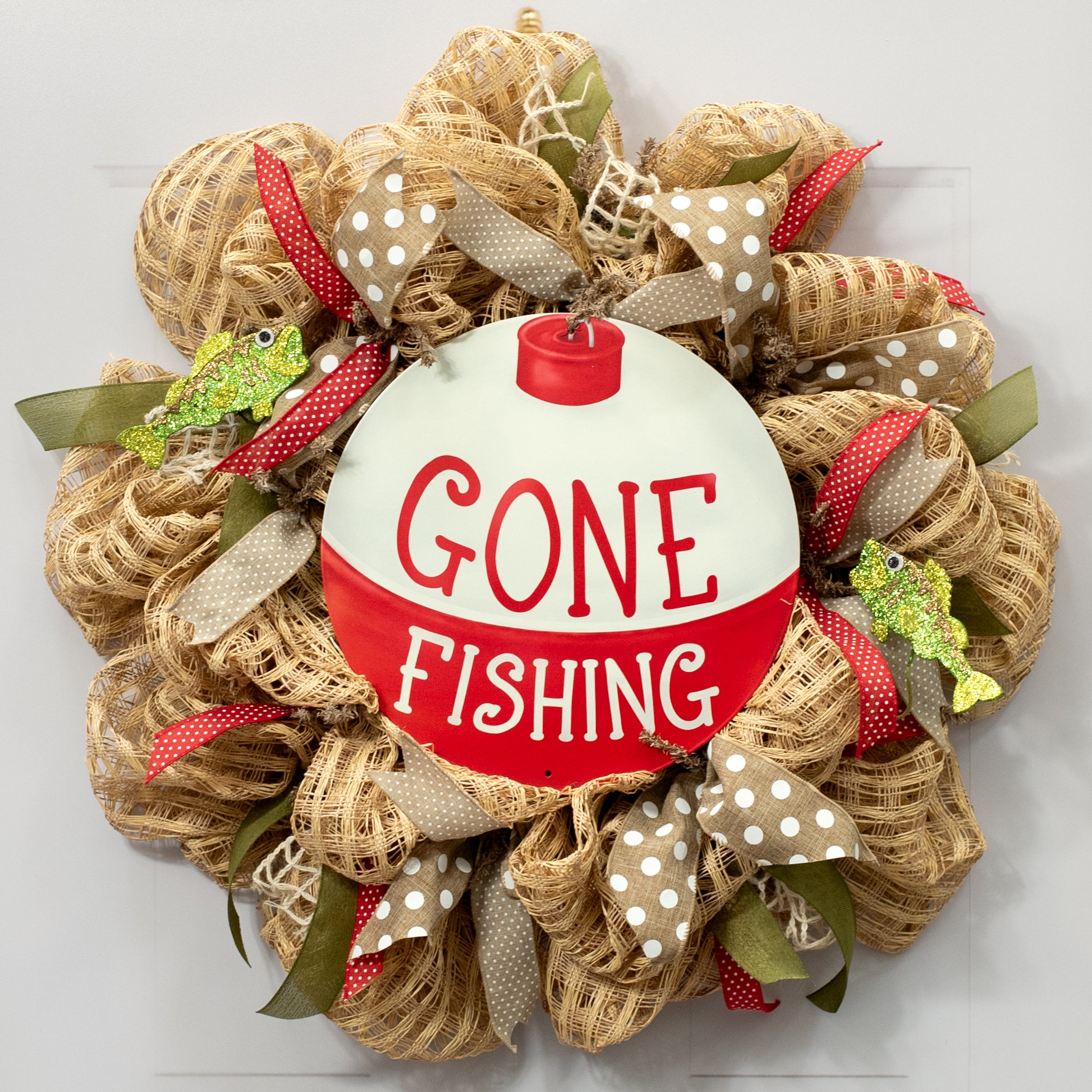 12" Metal Sign: Gone Fishing Bobber Lifestyle Photo
