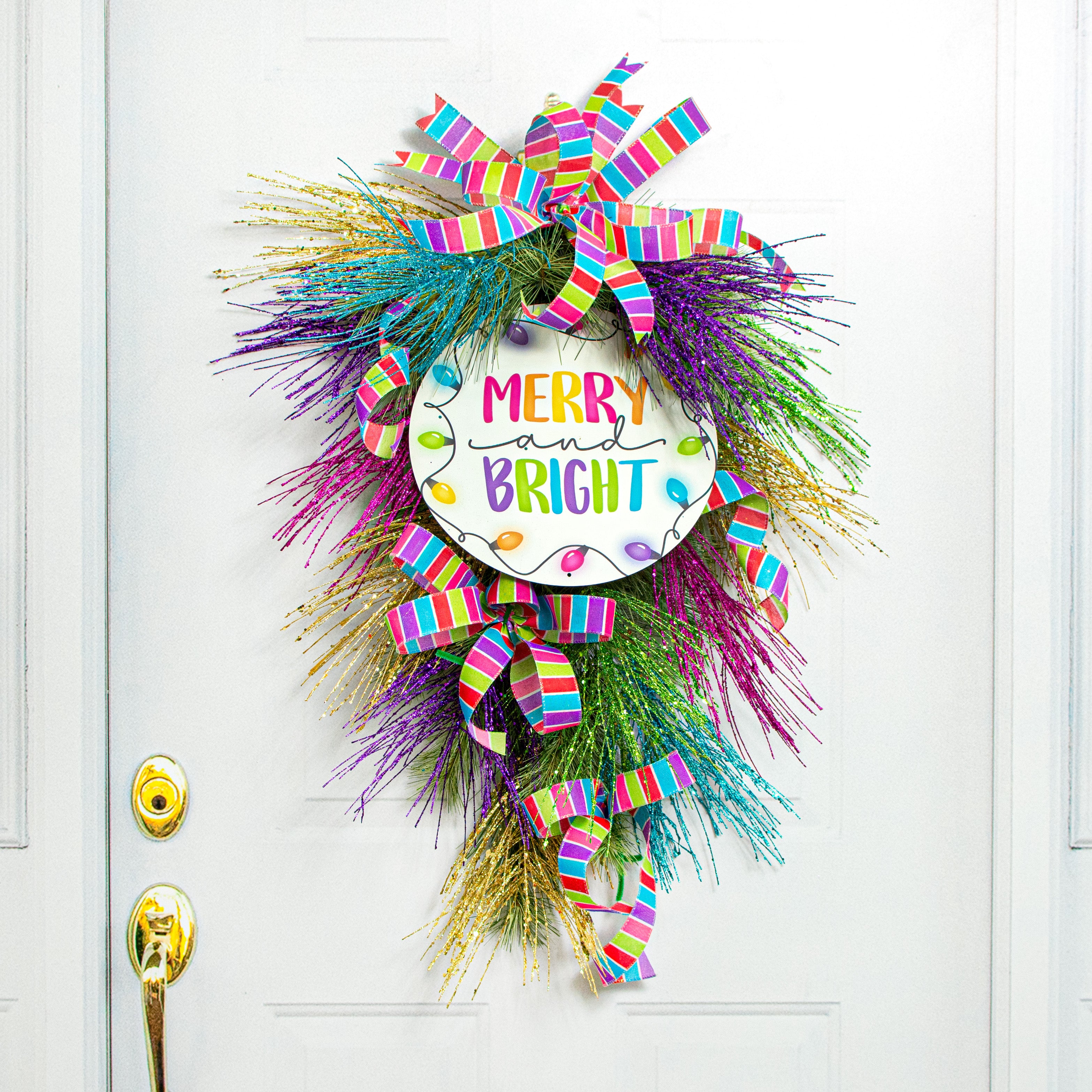12" Metal Sign: Merry and Bright Lights Lifestyle Photo