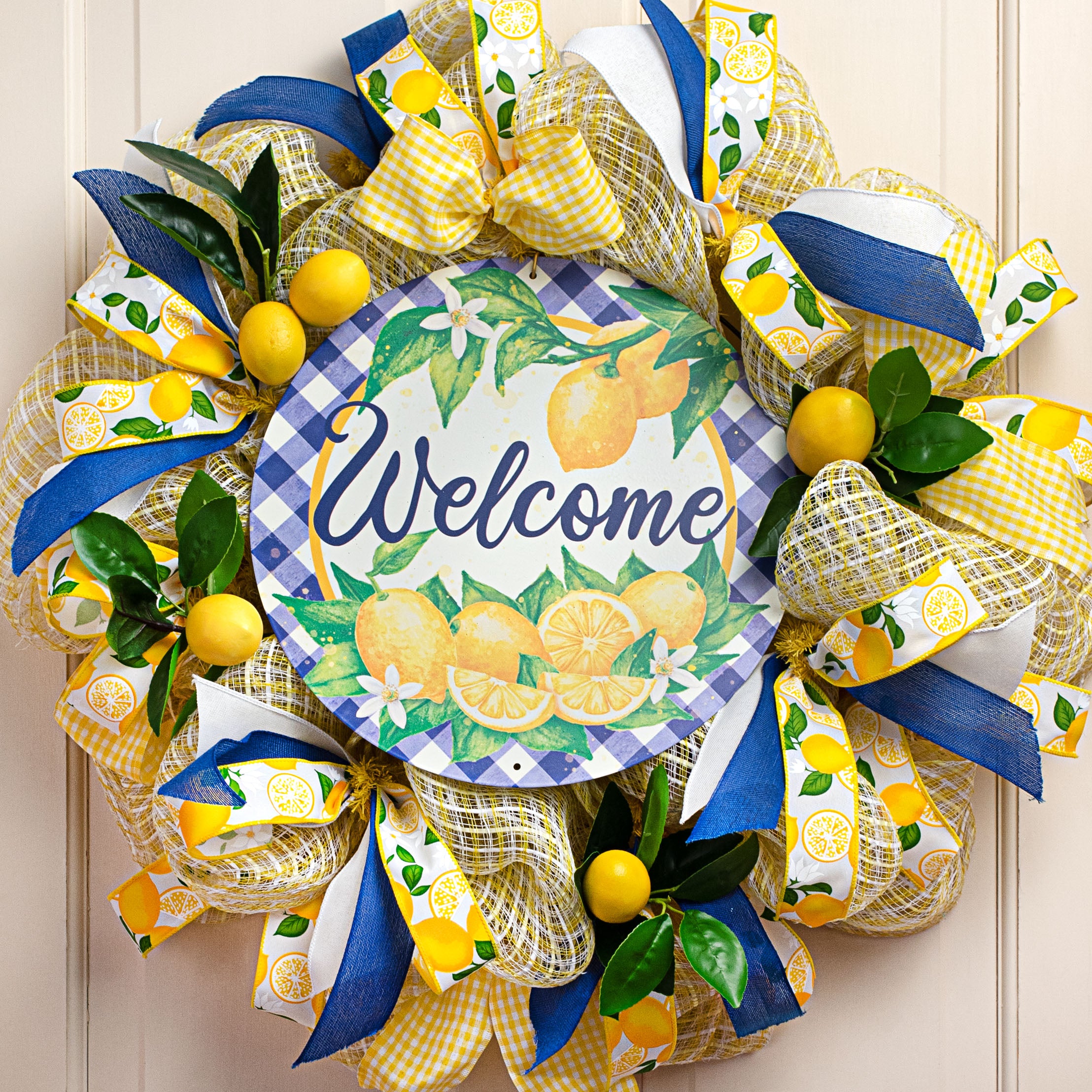 12" Metal Sign: Welcome With Lemons & Check Lifestyle Photo