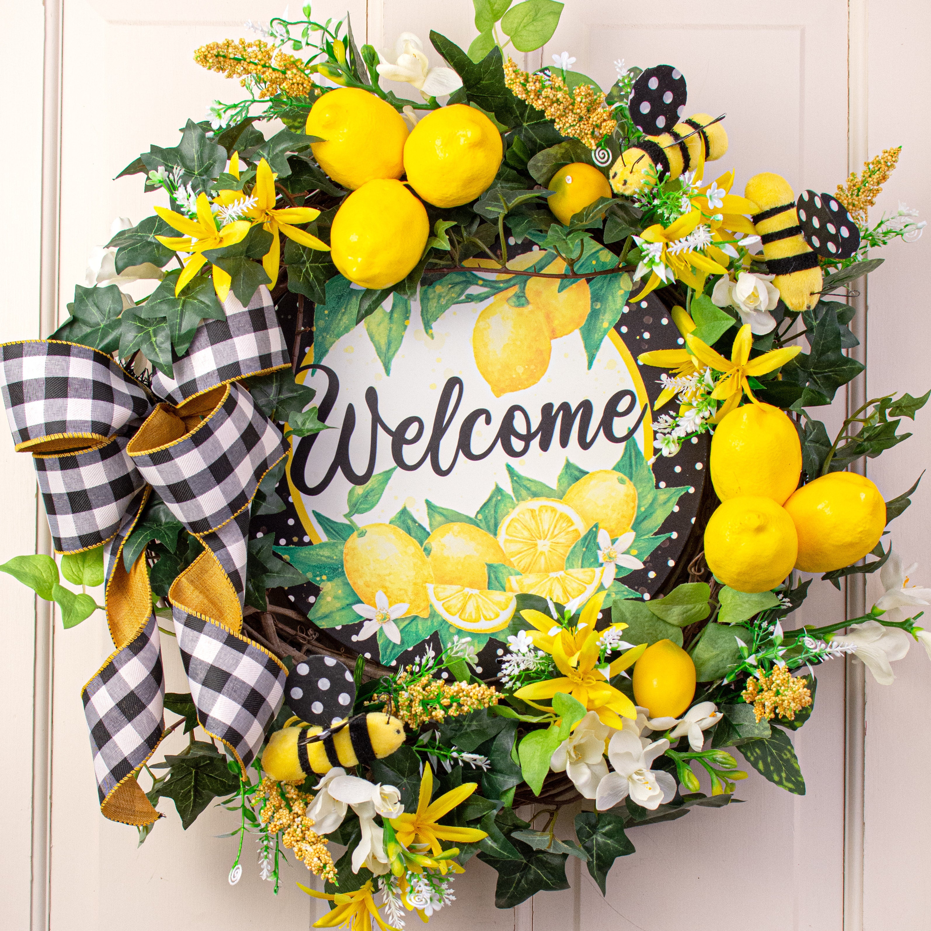 12" Metal Sign: Welcome Lemons Polka Dot Lifestyle Photo