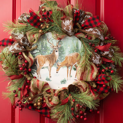 12" Metal Sign: Winter Deer Lifestyle Photo