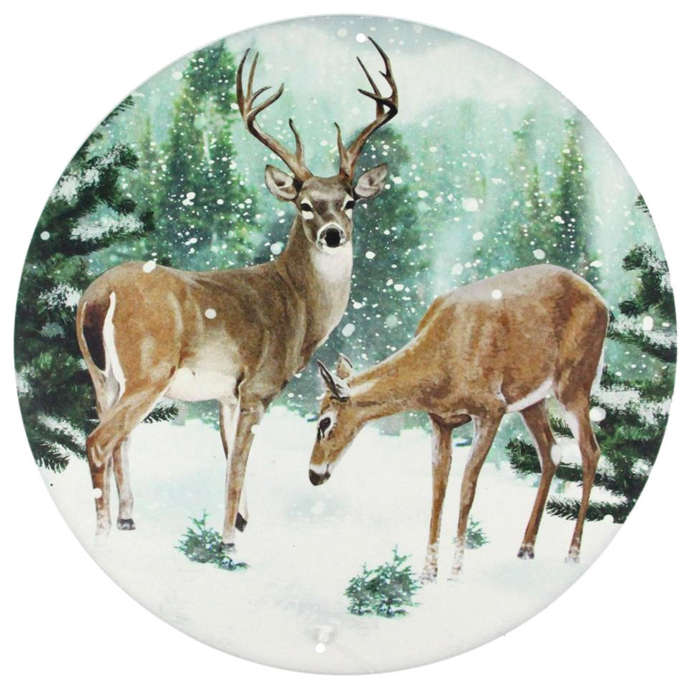 12" Metal Sign: Winter Deer Item Number: MD0588