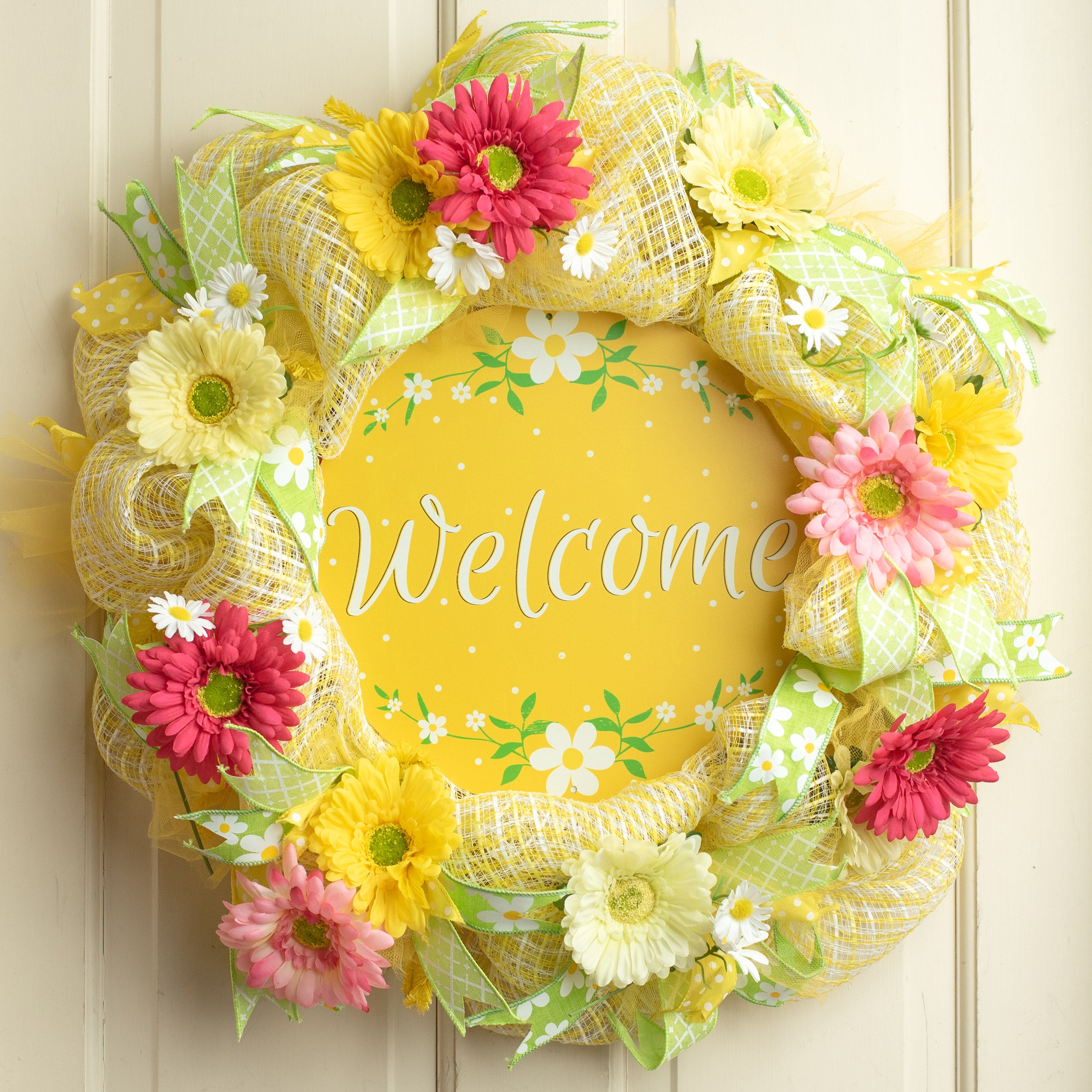 12" Metal Sign: Yellow Welcome Daisy Lifestyle Photo