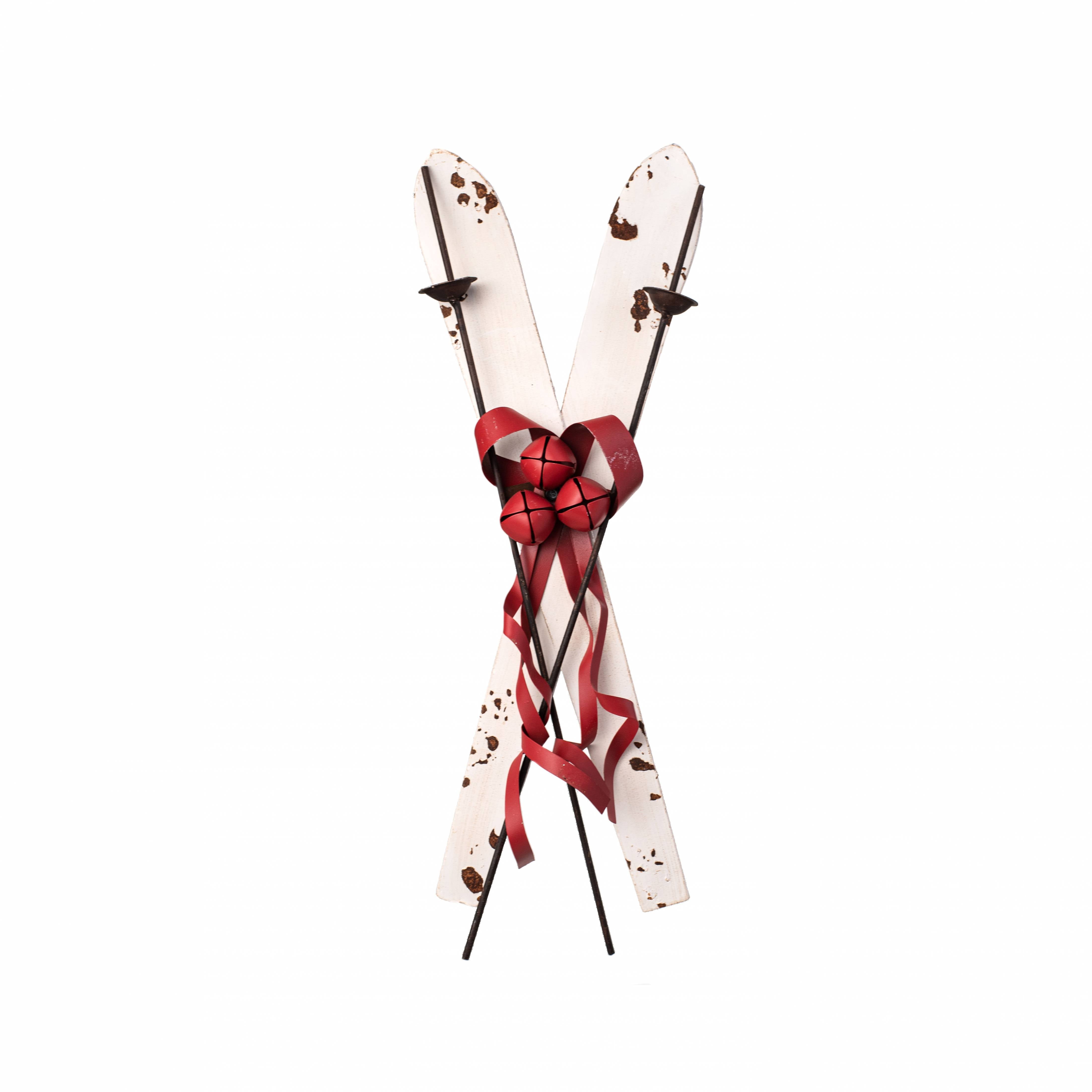 17" Metal Skis, Poles, Bow: Rustic White & Red Item Number: XC712744