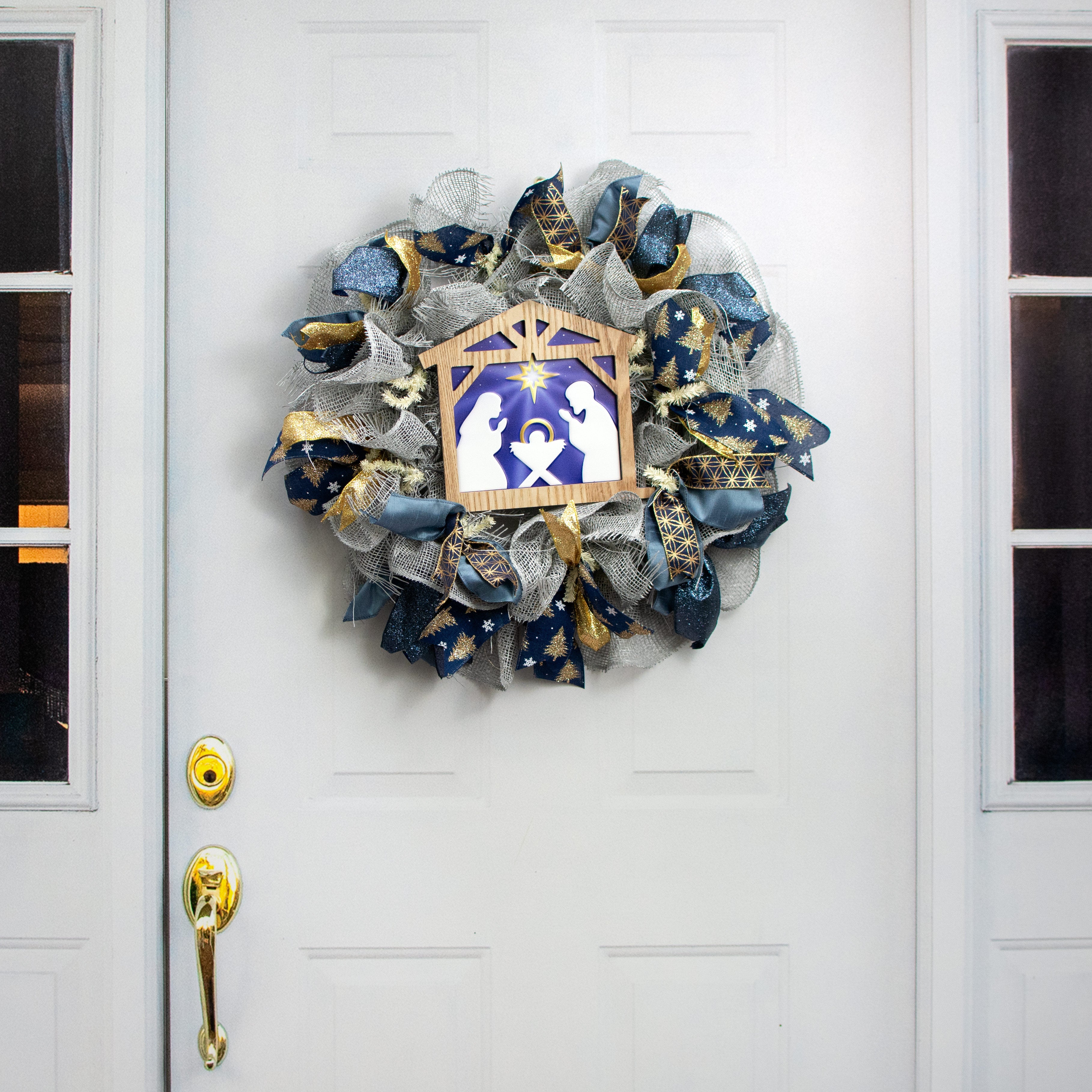 10" Metal & Wood Nativity Sign: Navy detail photo 4