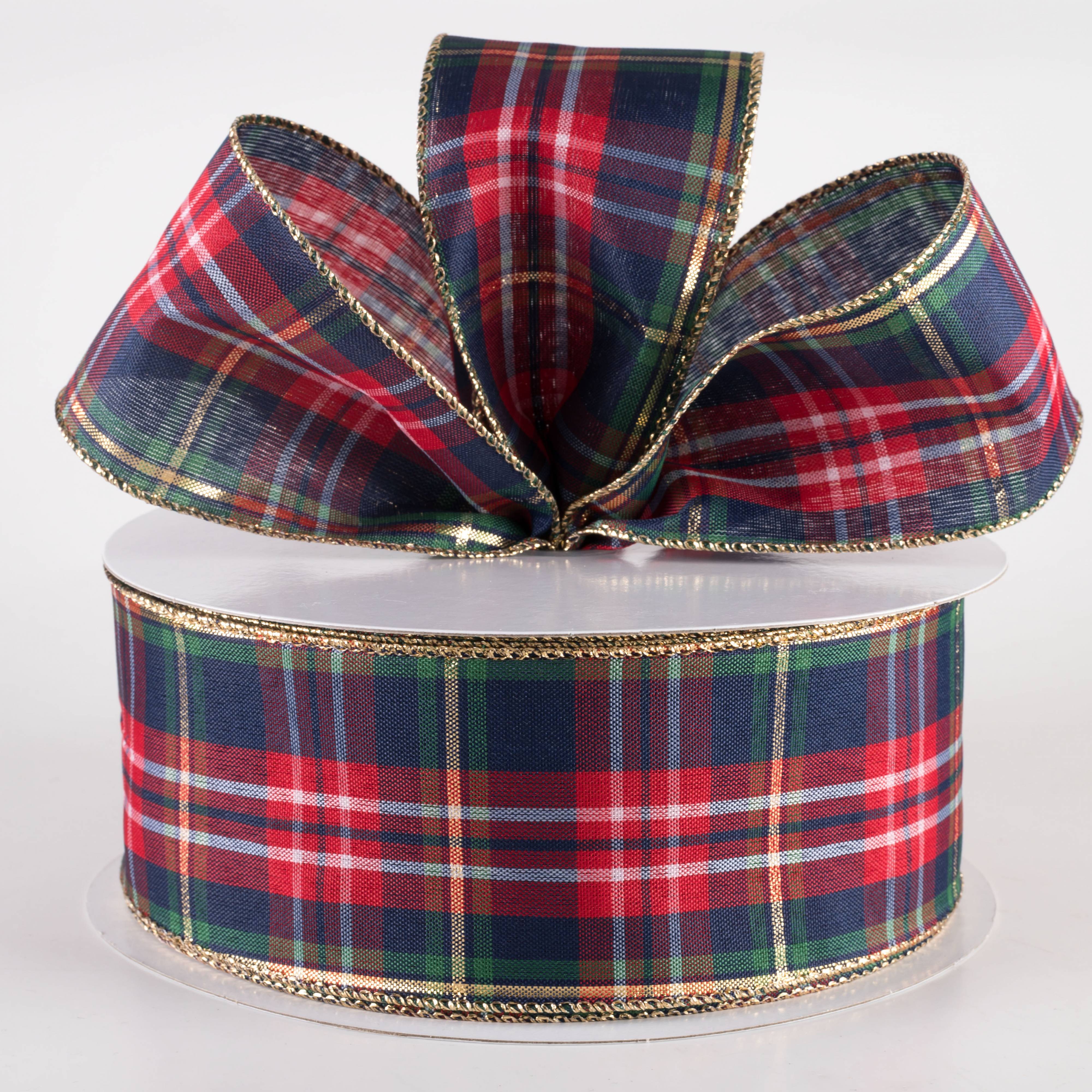 2.5" Metallic Craig Plaid Ribbon: Navy, Red, Green (50 Yards) Lifestyle Photo