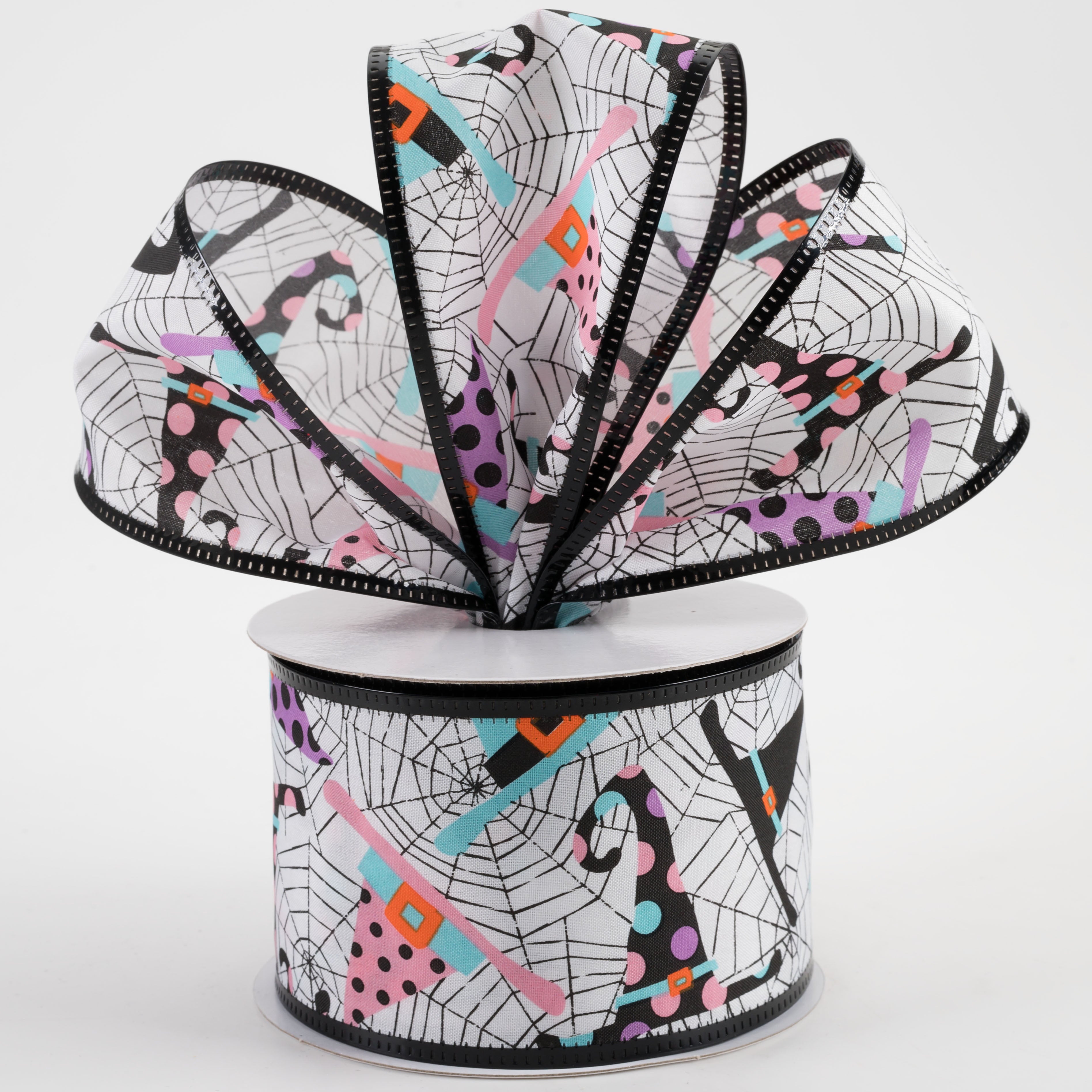 2.5" Metallic Edge Cobwebs and Witch Hats Ribbon (10 Yards) Lifestyle Photo