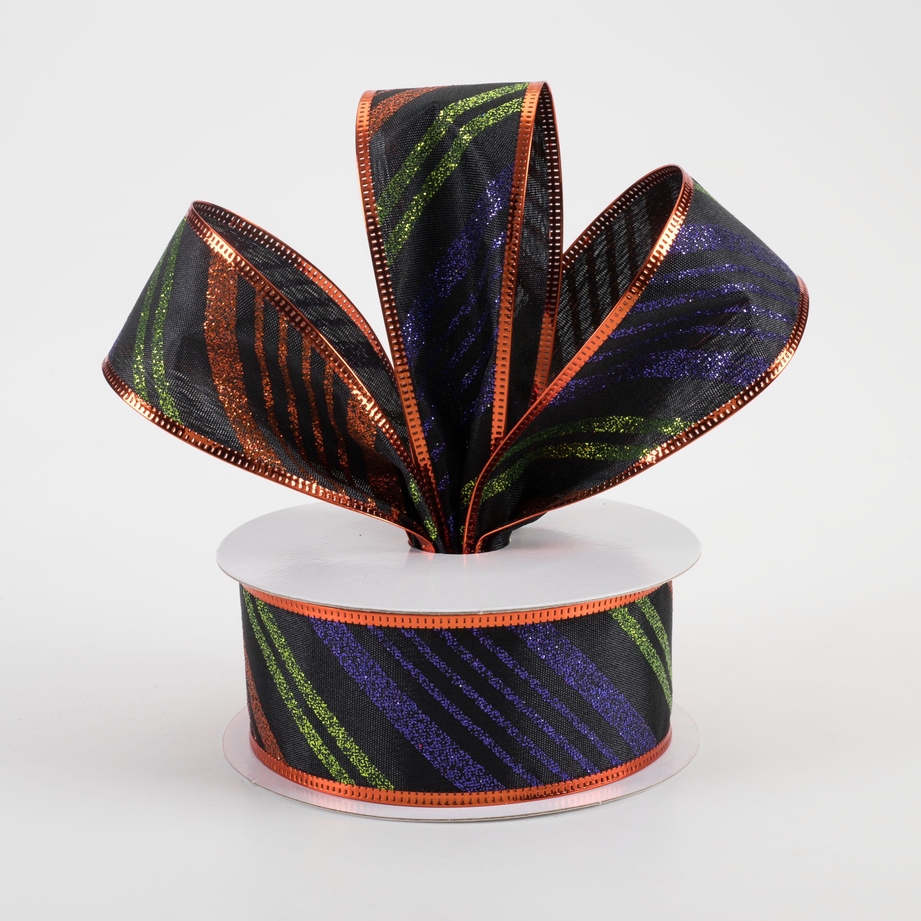 1.5" Metallic Edge Halloween Glitter Diagonal Stripes Ribbon (10 Yards) Lifestyle Photo
