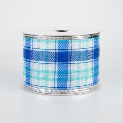 2.5" Metallic Edge Ribbon: Winter Blues Plaid (10 Yards)