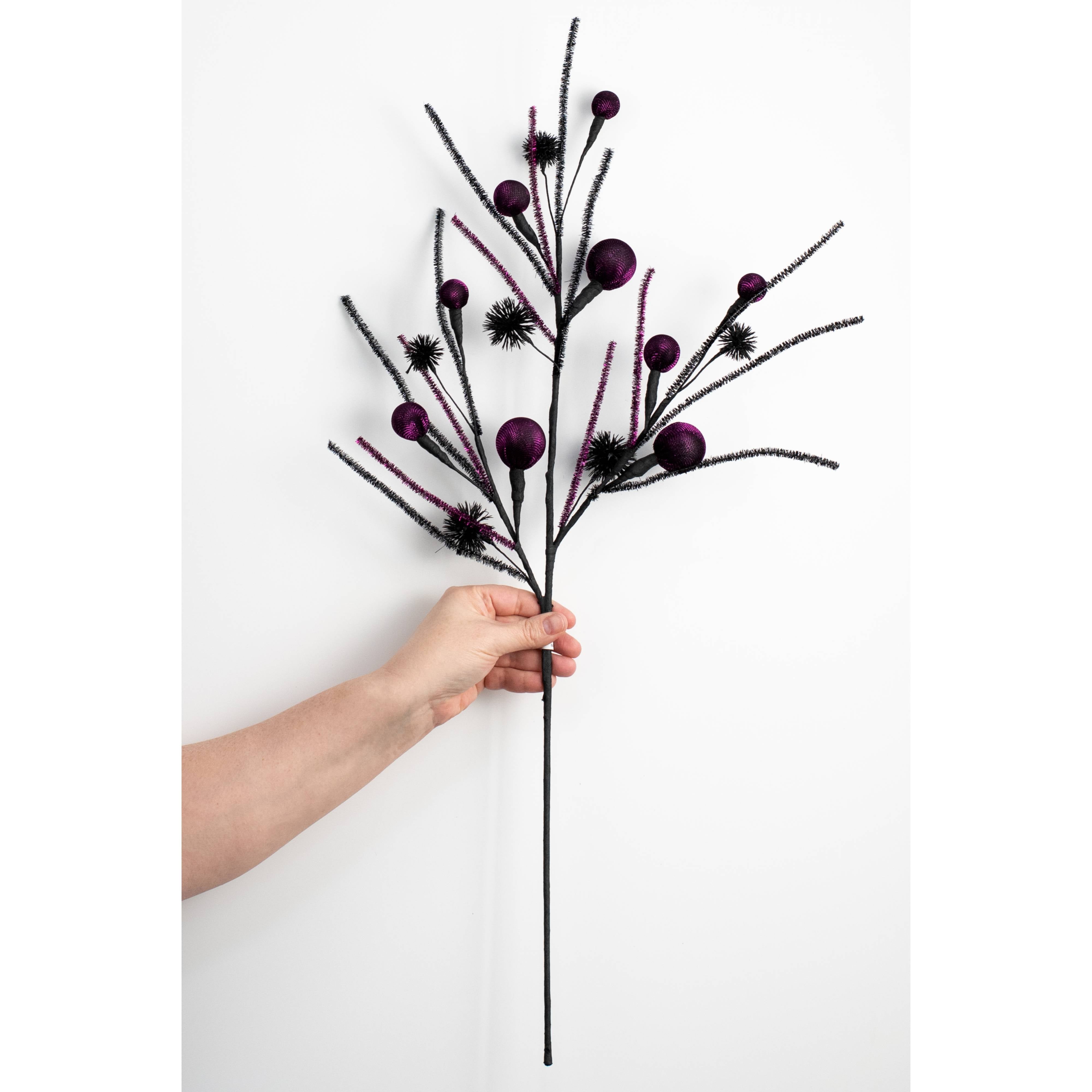 27" Metallic Fabric Ball & Thistle Spray: Purple & Black detail photo 3