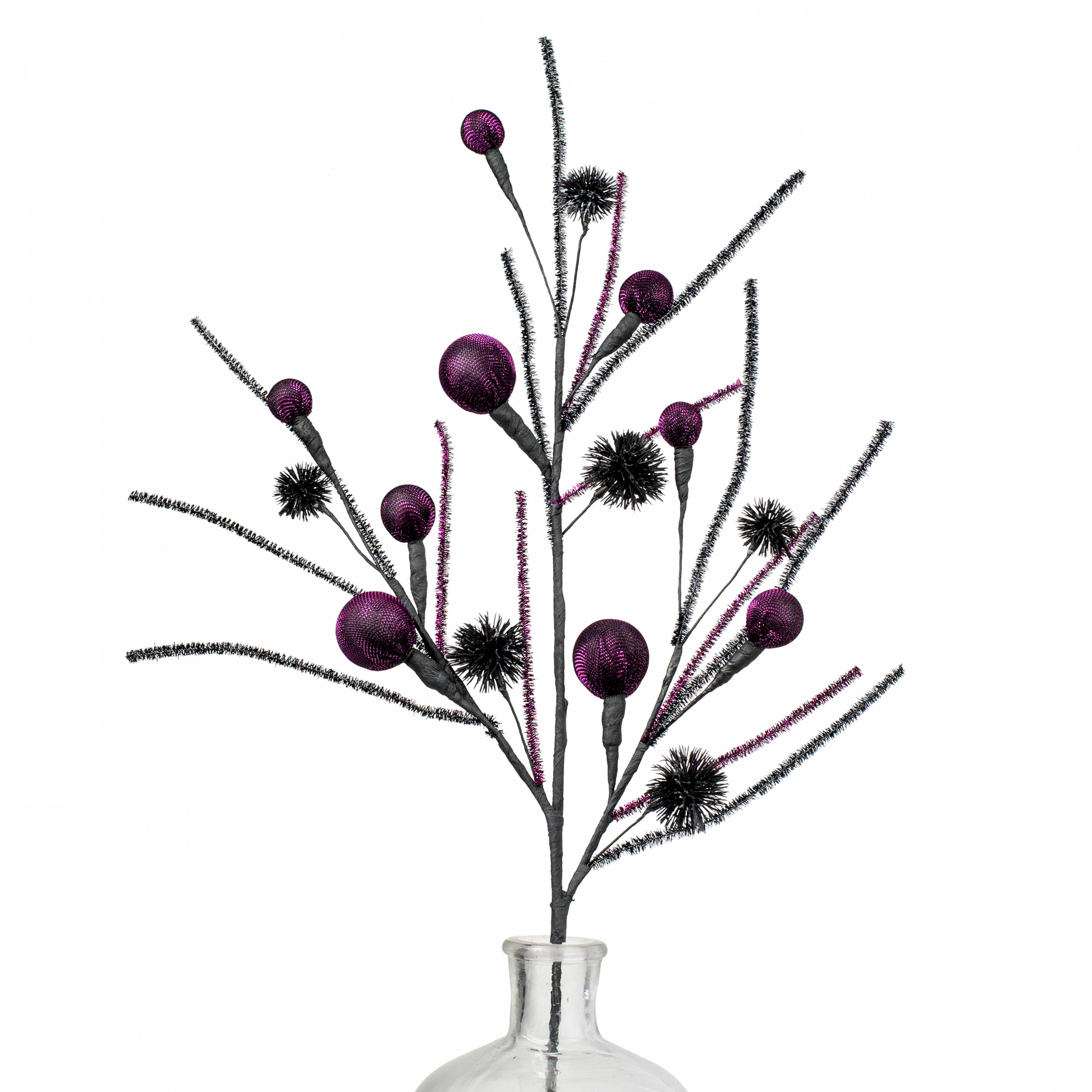 27" Metallic Fabric Ball & Thistle Spray: Purple & Black Item Number: HH133723