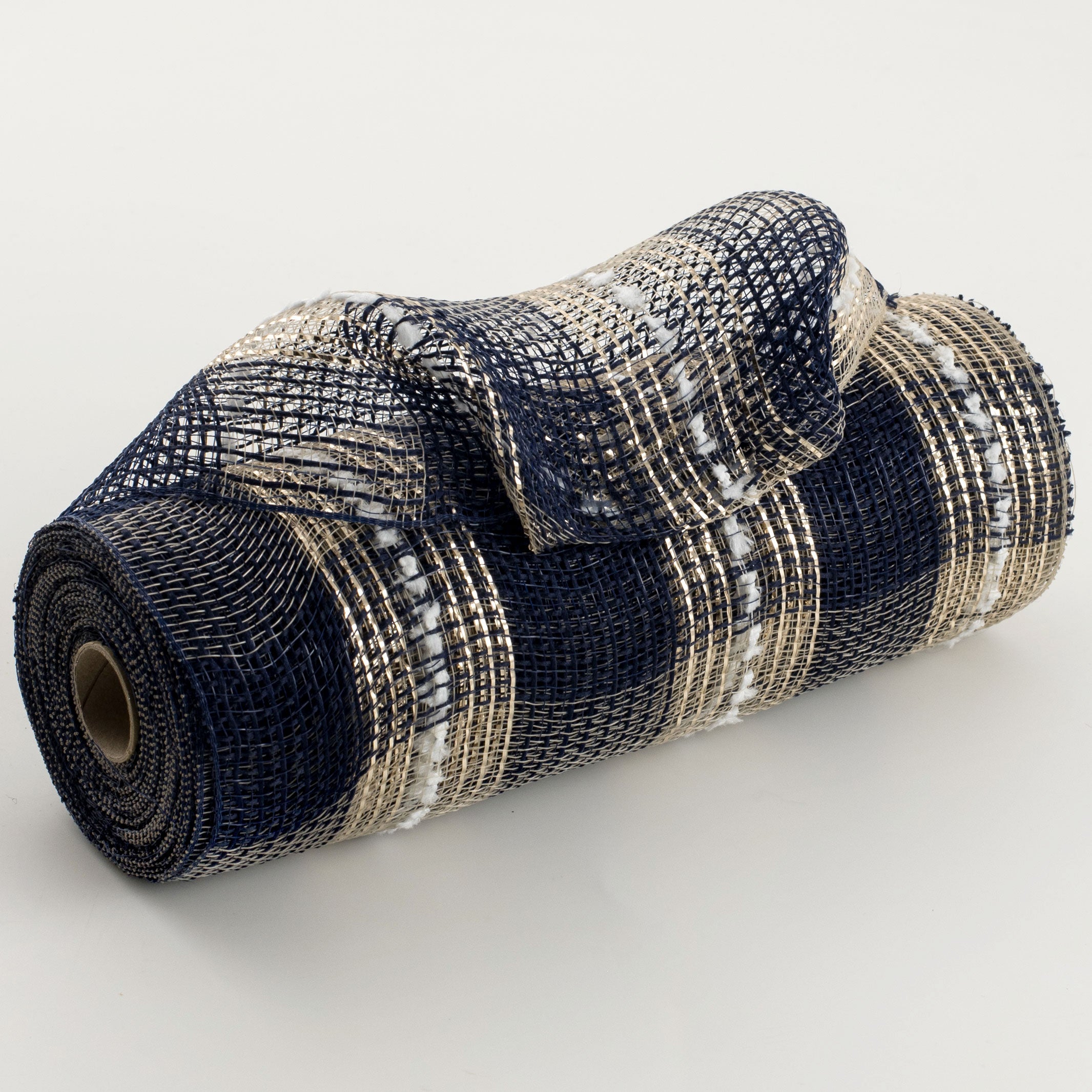 10" Metallic Fabric Plaid Mesh: Navy, Champagne, Snowball Item Number: XB103810-27