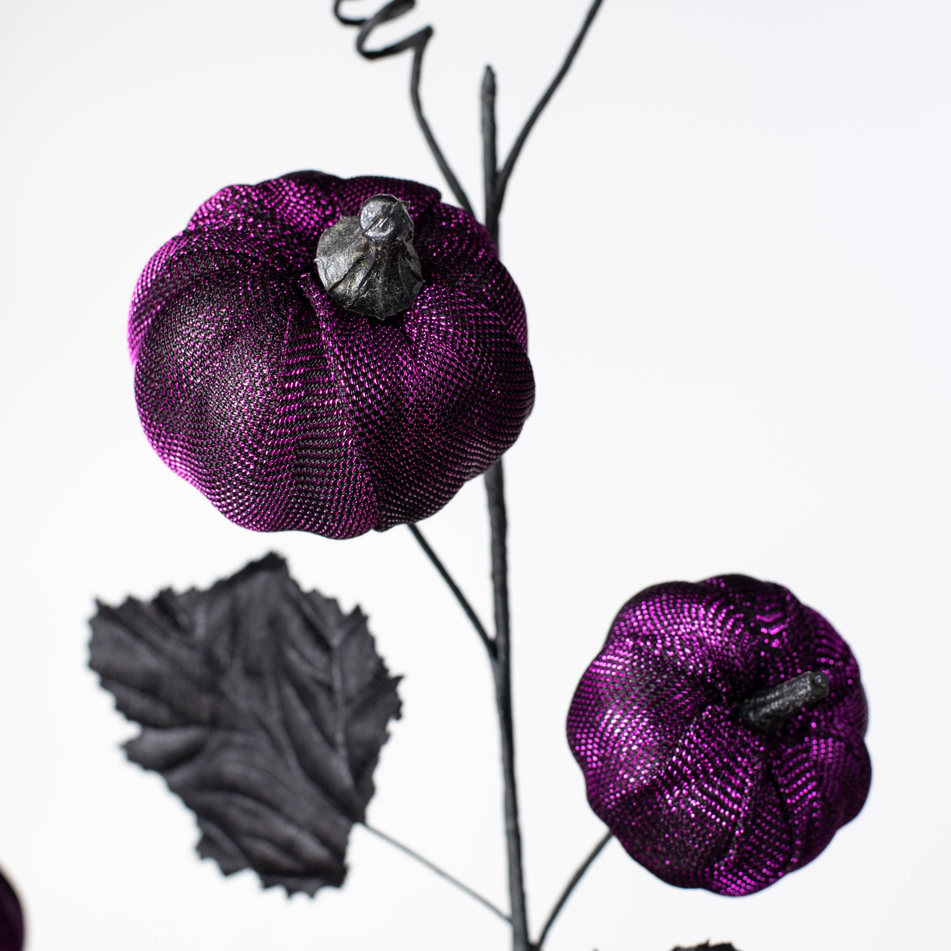 29" Metallic Fabric Pumpkins Spray: Purple & Black Lifestyle Photo