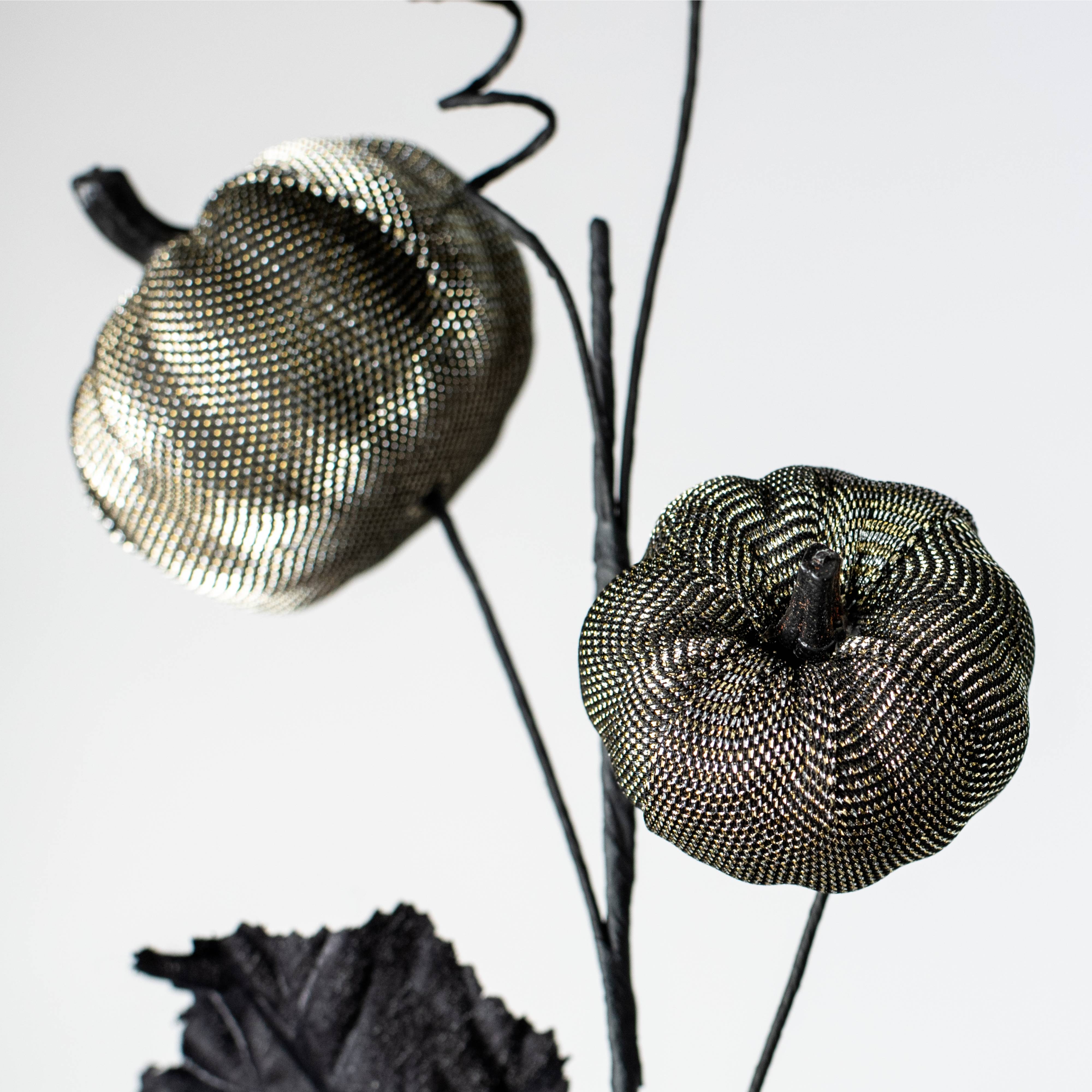 29" Metallic Fabric Pumpkins Spray: Silver & Black Lifestyle Photo