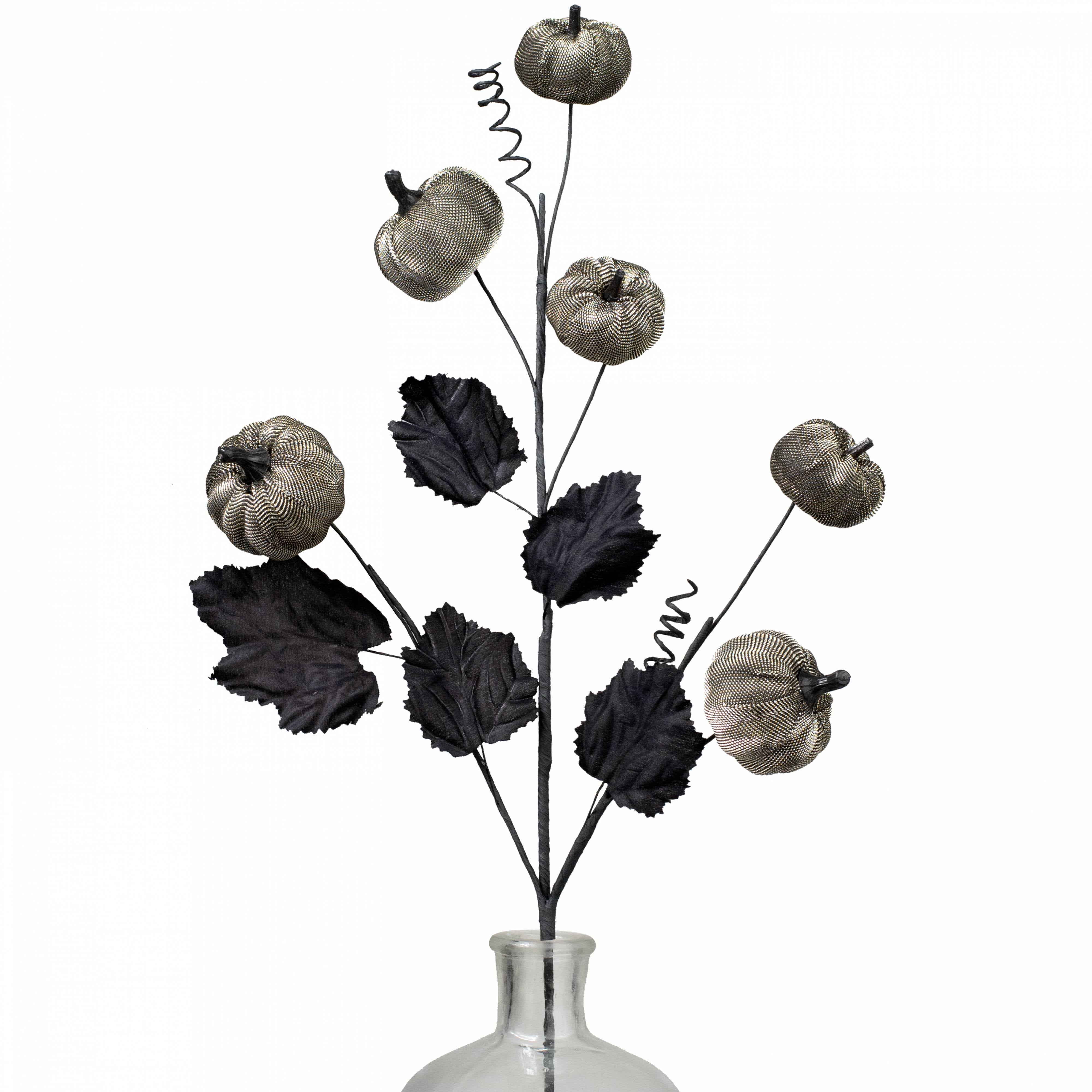 29" Metallic Fabric Pumpkins Spray: Silver & Black Item Number: HA049026