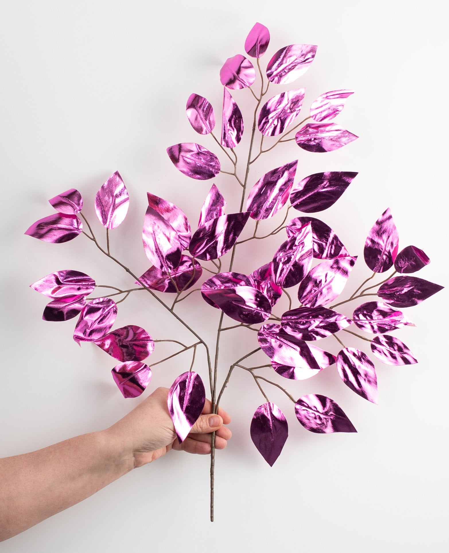 23" Metallic Ficus Leaf Spray: Pink (12) detail photo 3