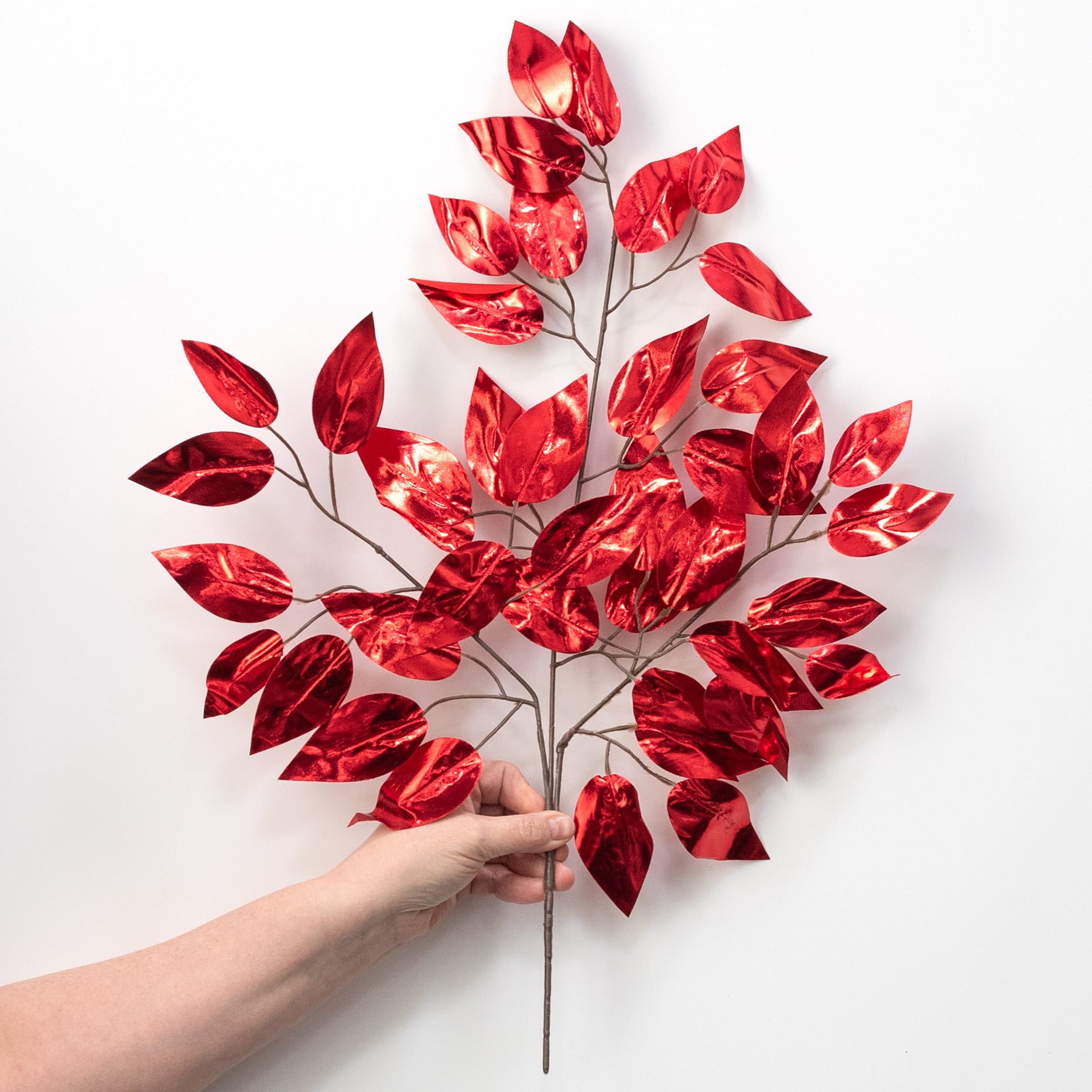 23" Metallic Ficus Leaf Spray: Red (12) detail photo 3
