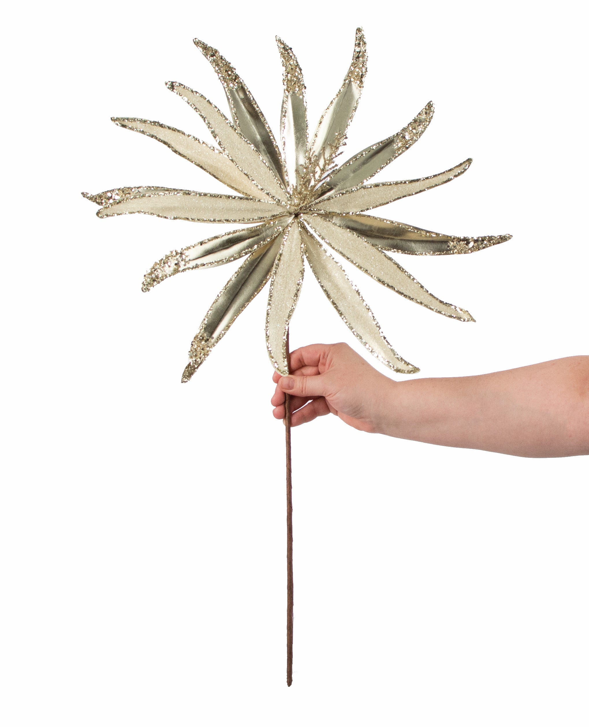 19" Metallic & Glitter Bead Flower Stem: Champagne detail photo 3