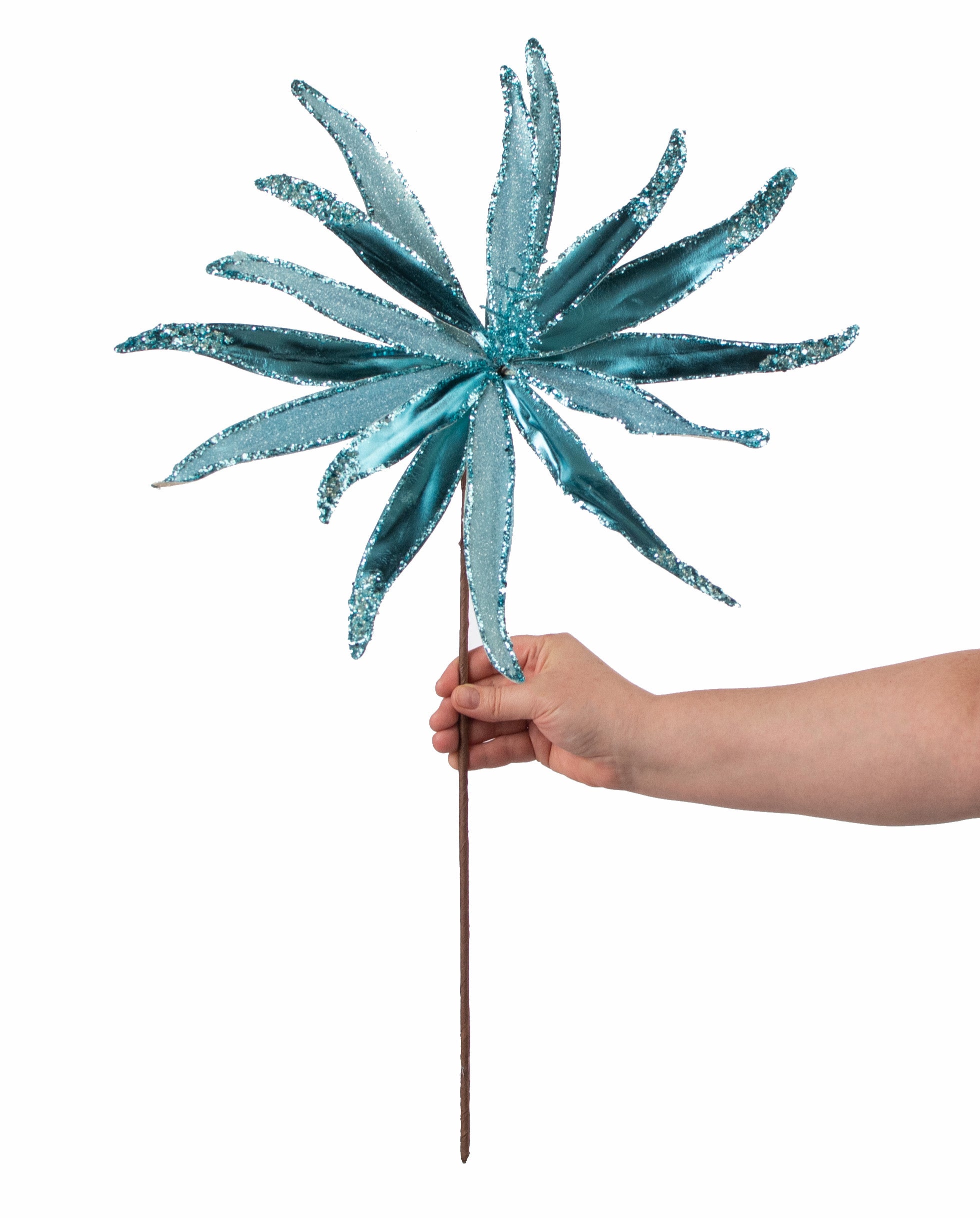 19" Metallic & Glitter Bead Flower Stem: Ice Blue detail photo 3