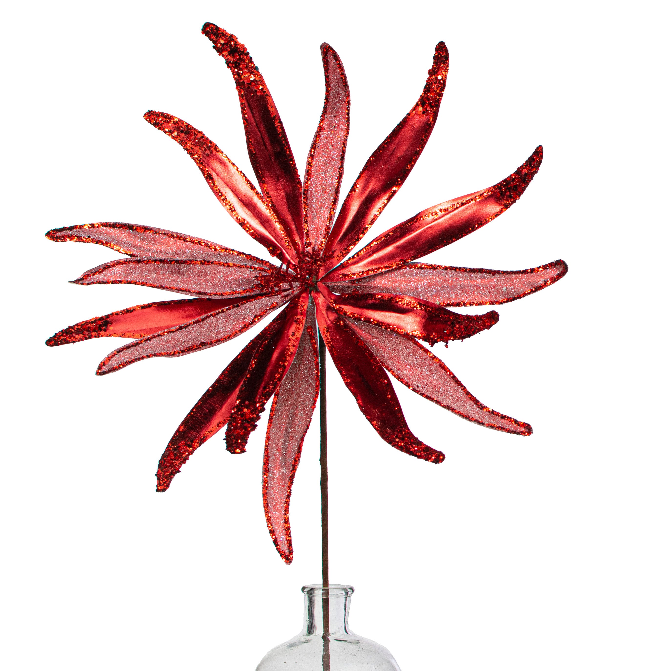 19" Metallic & Glitter Bead Flower Stem: Red Item Number: XS863224