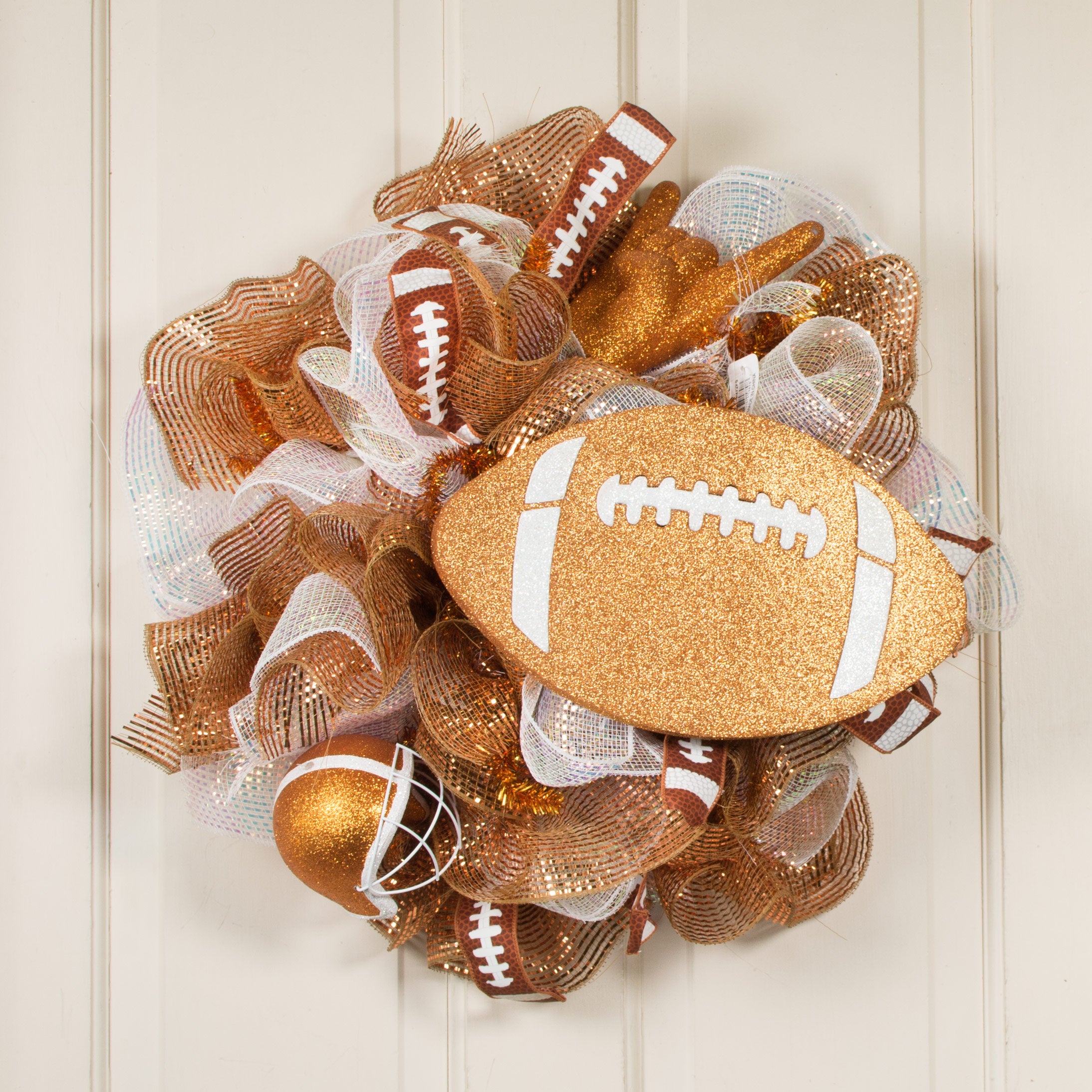 12" Metallic Glitter Football: Burnt Orange & White Lifestyle Photo