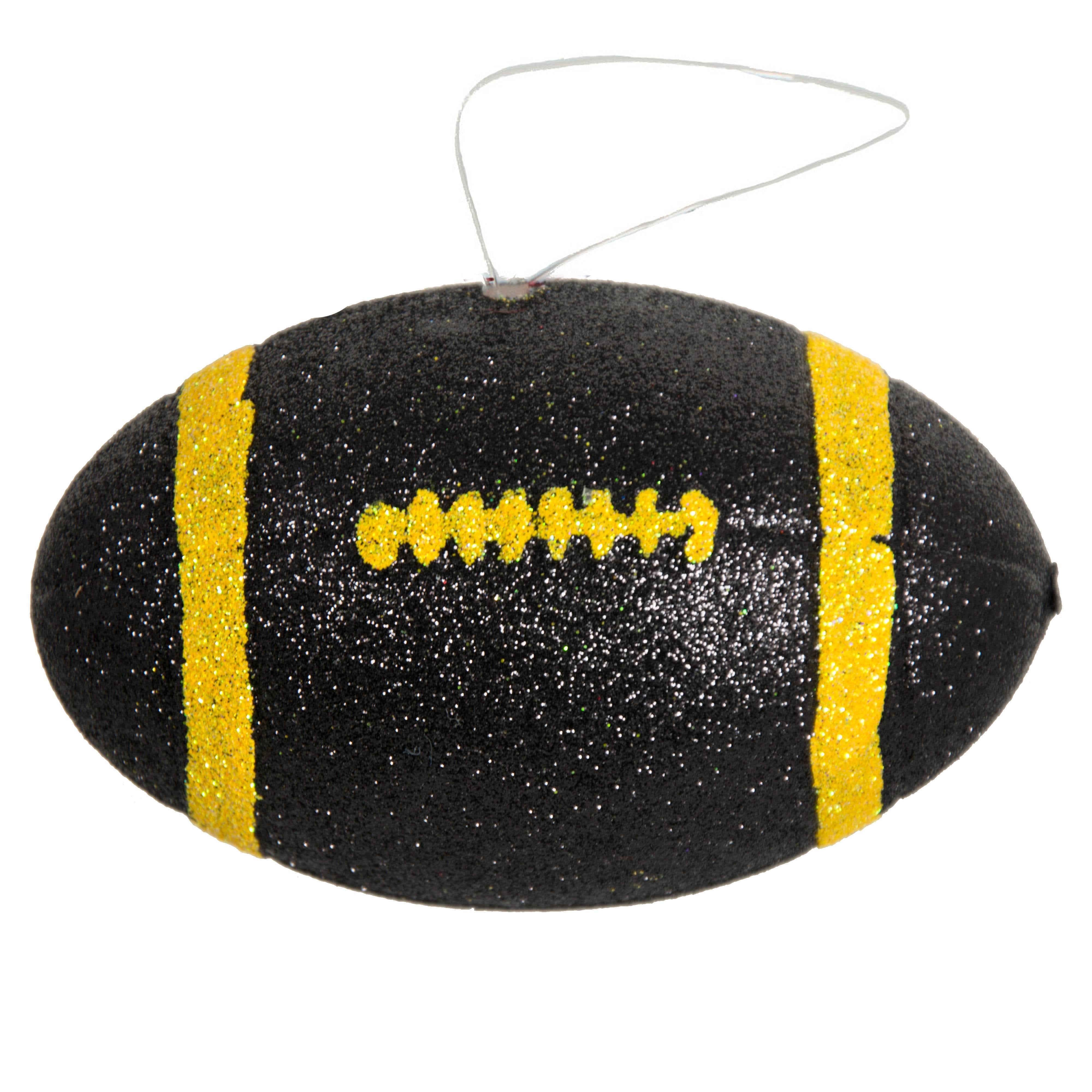4.5" Metallic Glitter Football Ornament: Black & Yellow Item Number: MS1200X8