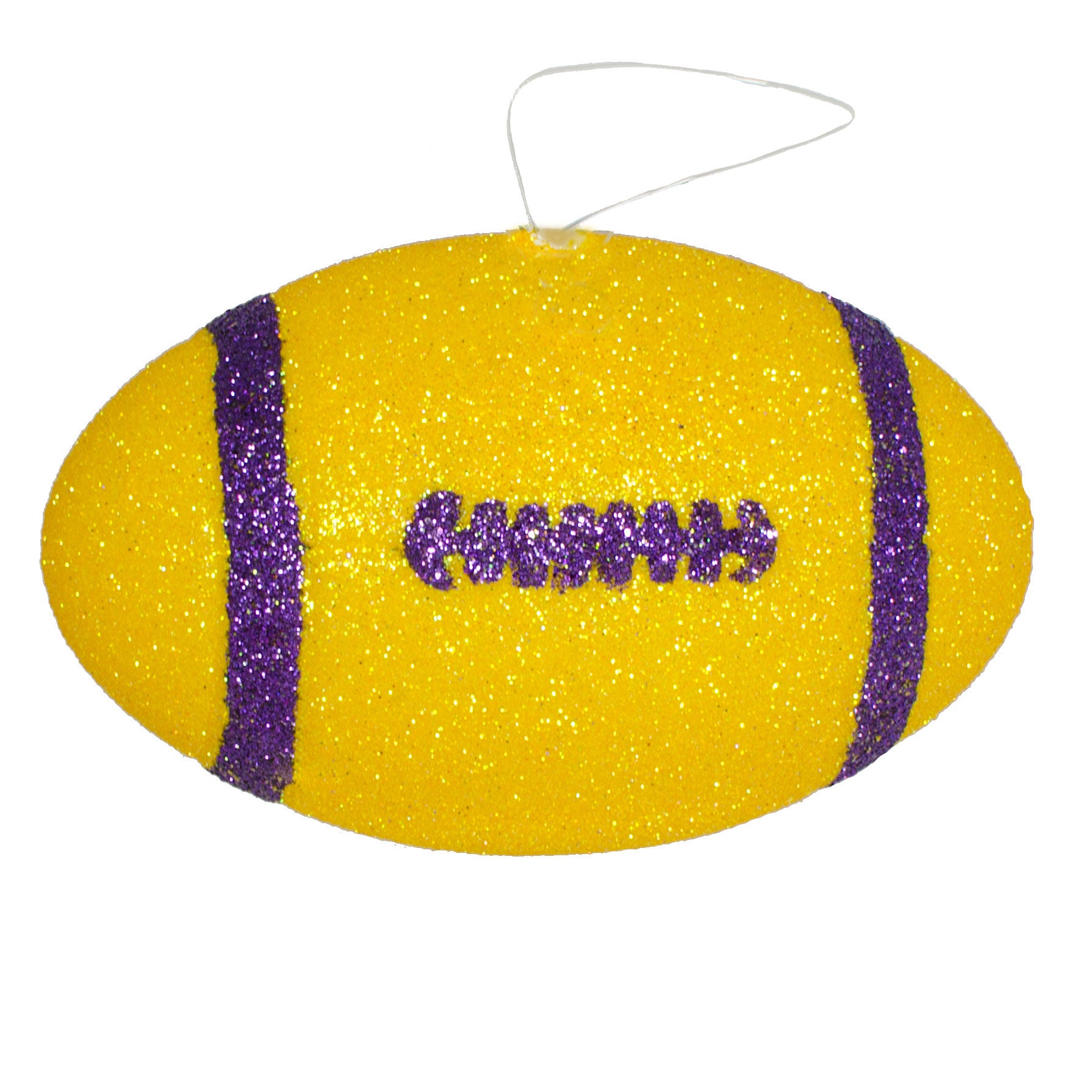 4.5" Metallic Glitter Football Ornament: Yellow & Purple Item Number: MS1200E4