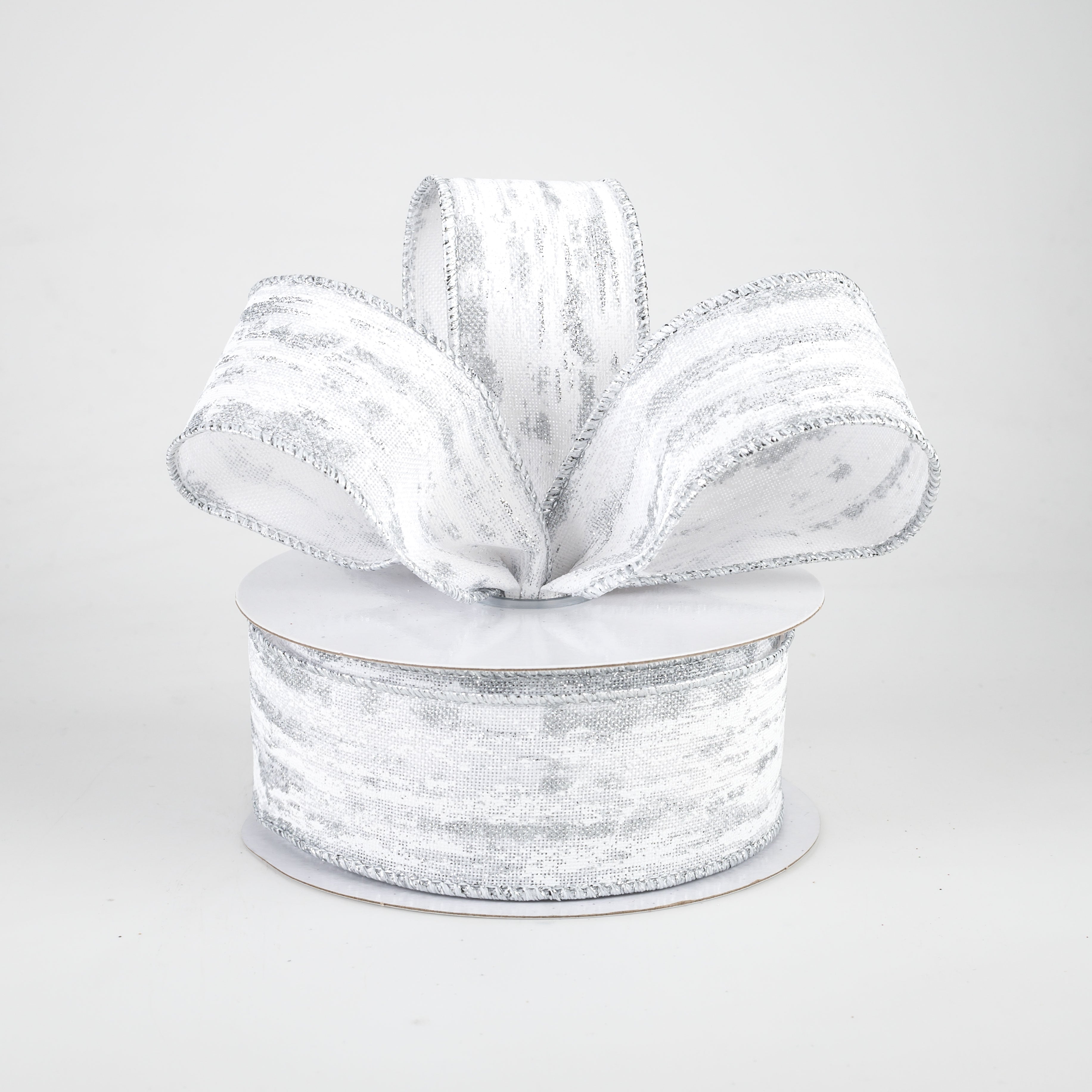 1.5" Metallic Glitter Snow Ribbon: White & Silver (10 Yards) Lifestyle Photo