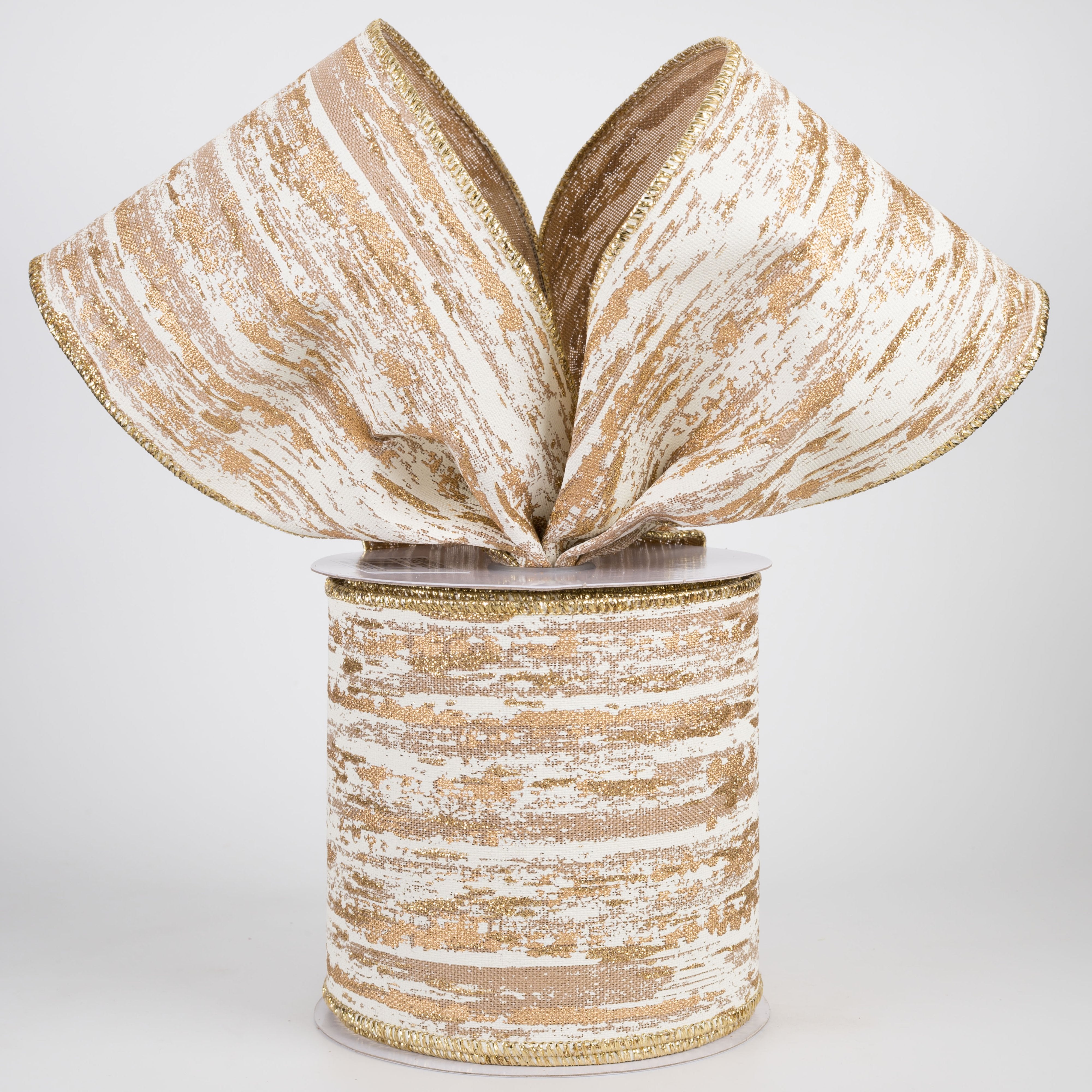 4" Metallic Glitter Streaks Ribbon: Beige, Cream, Gold (10 Yards) Lifestyle Photo