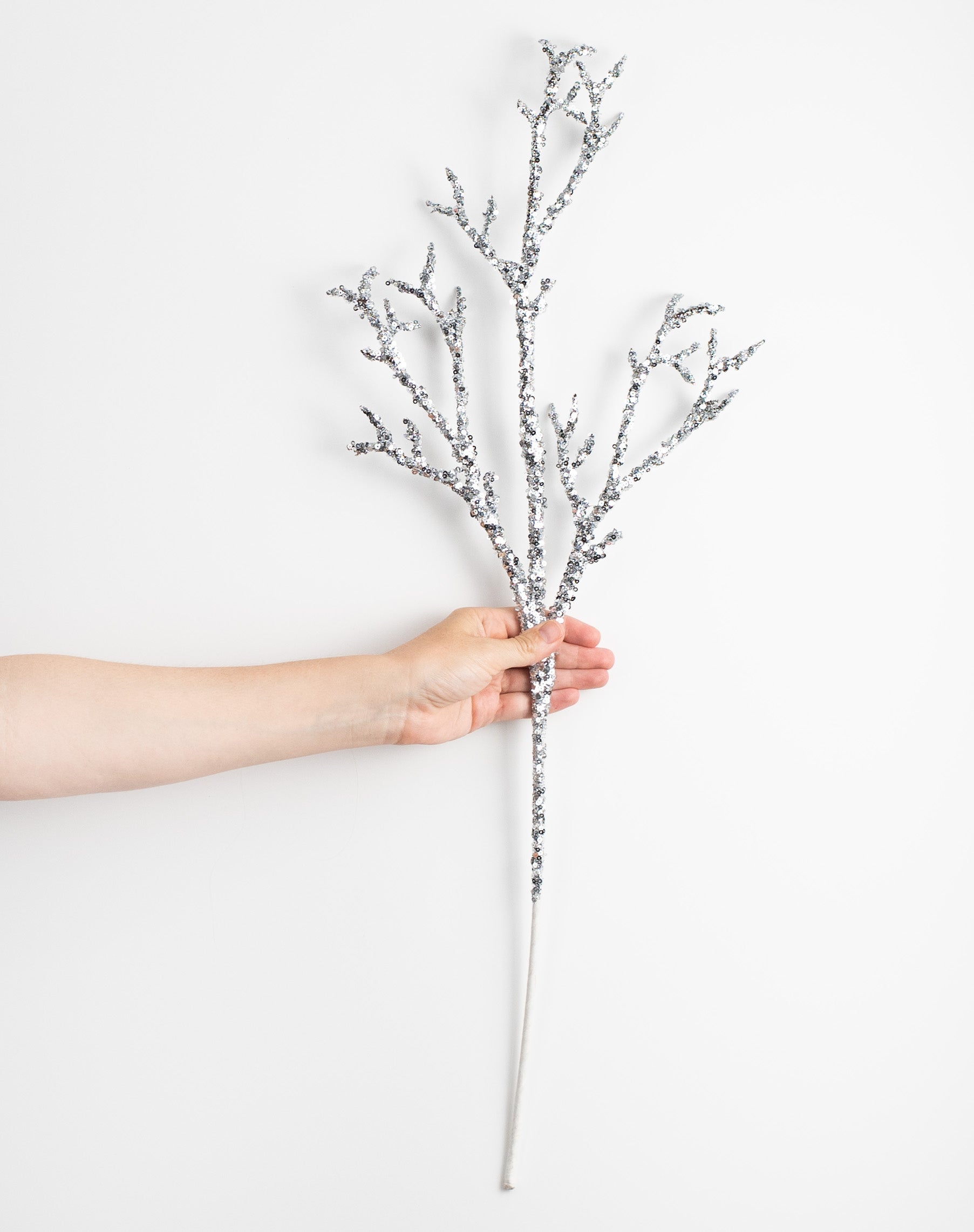 24" Metallic Glittered Coral Twig Branch: Silver detail photo 3